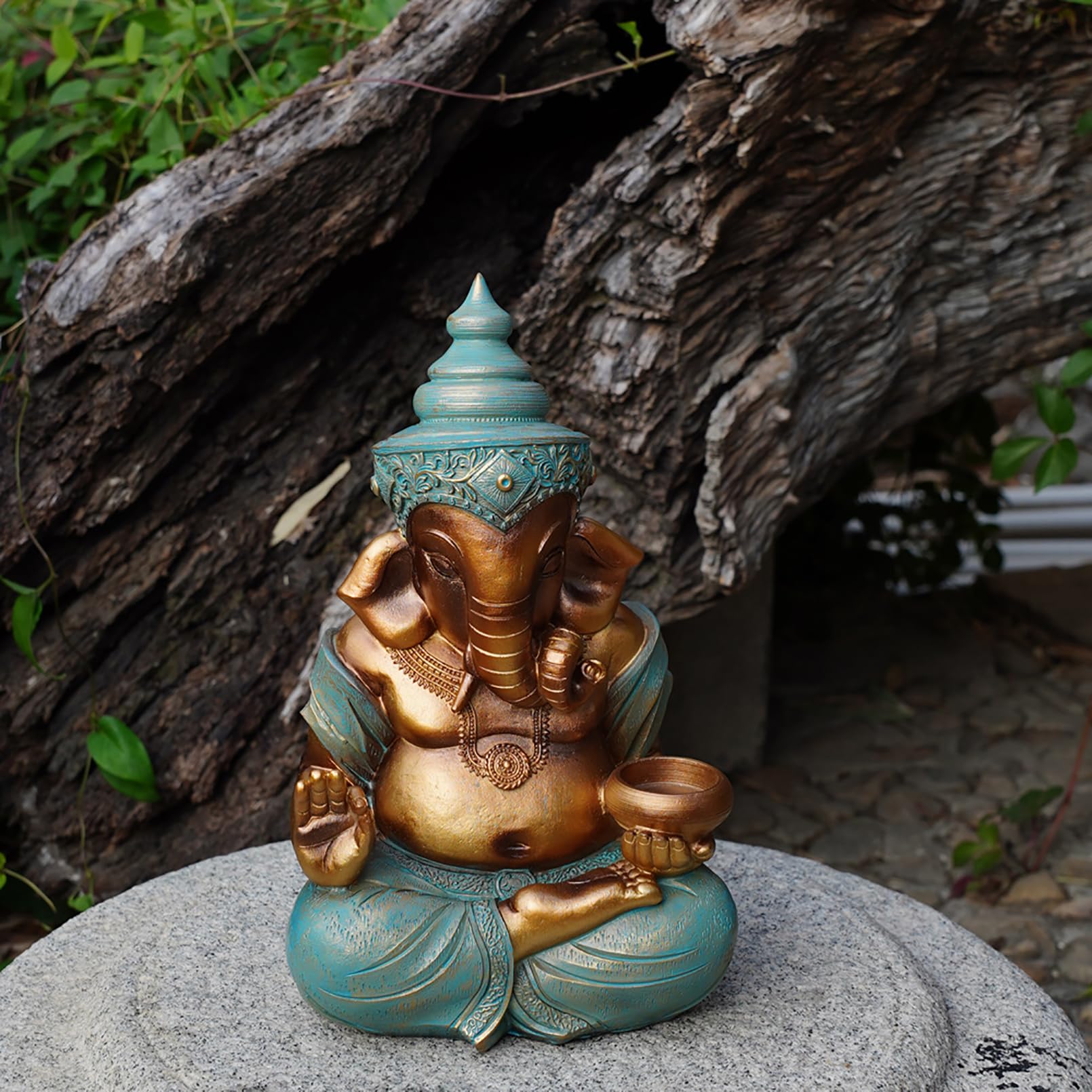Ganesha Figur groß 32cm Ganesha Buddha Statue Gartendeko für draußen,Ganesh Elefantengott Figur,Zen Buddha Deko Hindu Elefant Statue Buddha Skulptur deko für Garten,Balkon,Heimdekoration Geschenk，XL