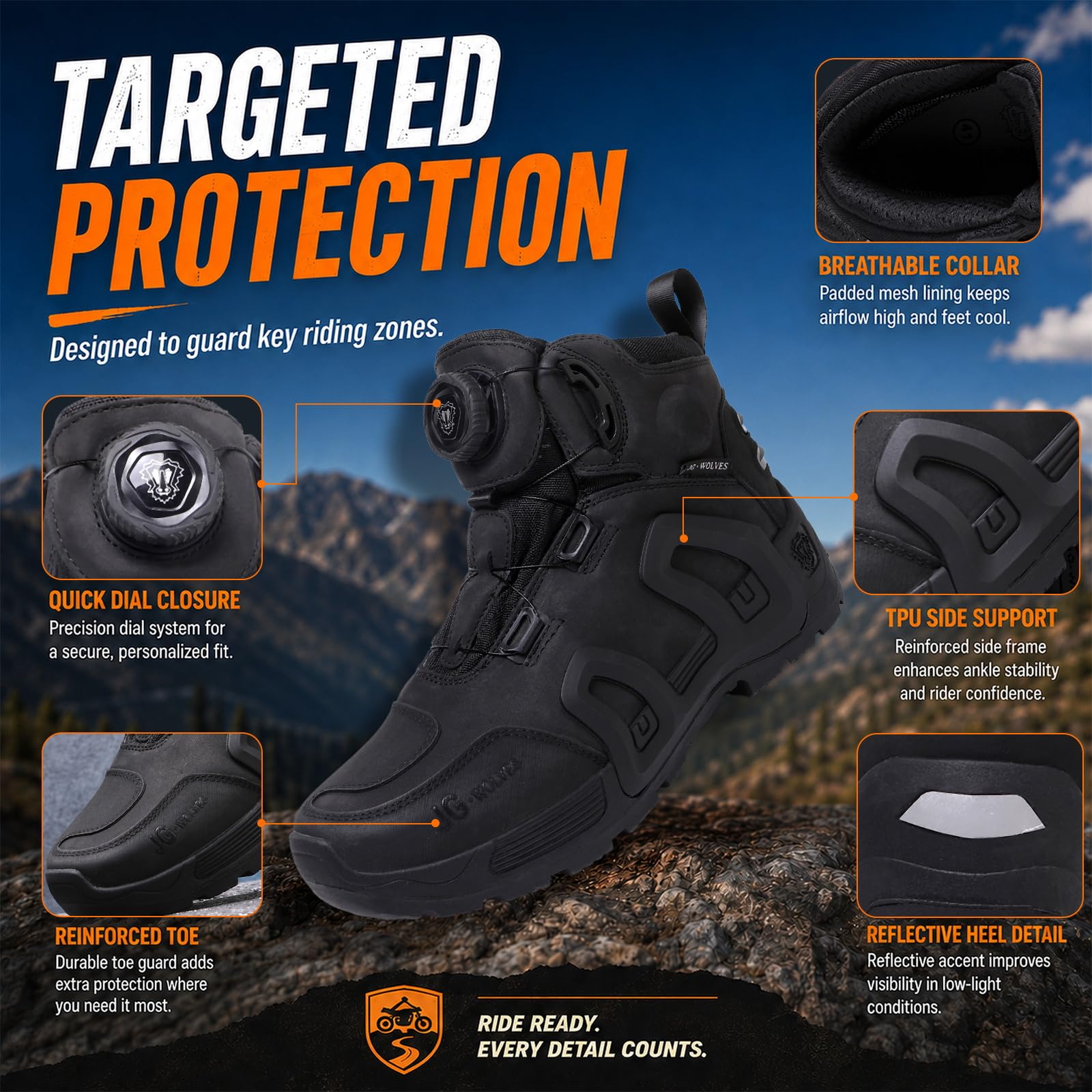 Scarpe da Moto Uomo Impermeabili Neri in Pelle con Protezione TPU