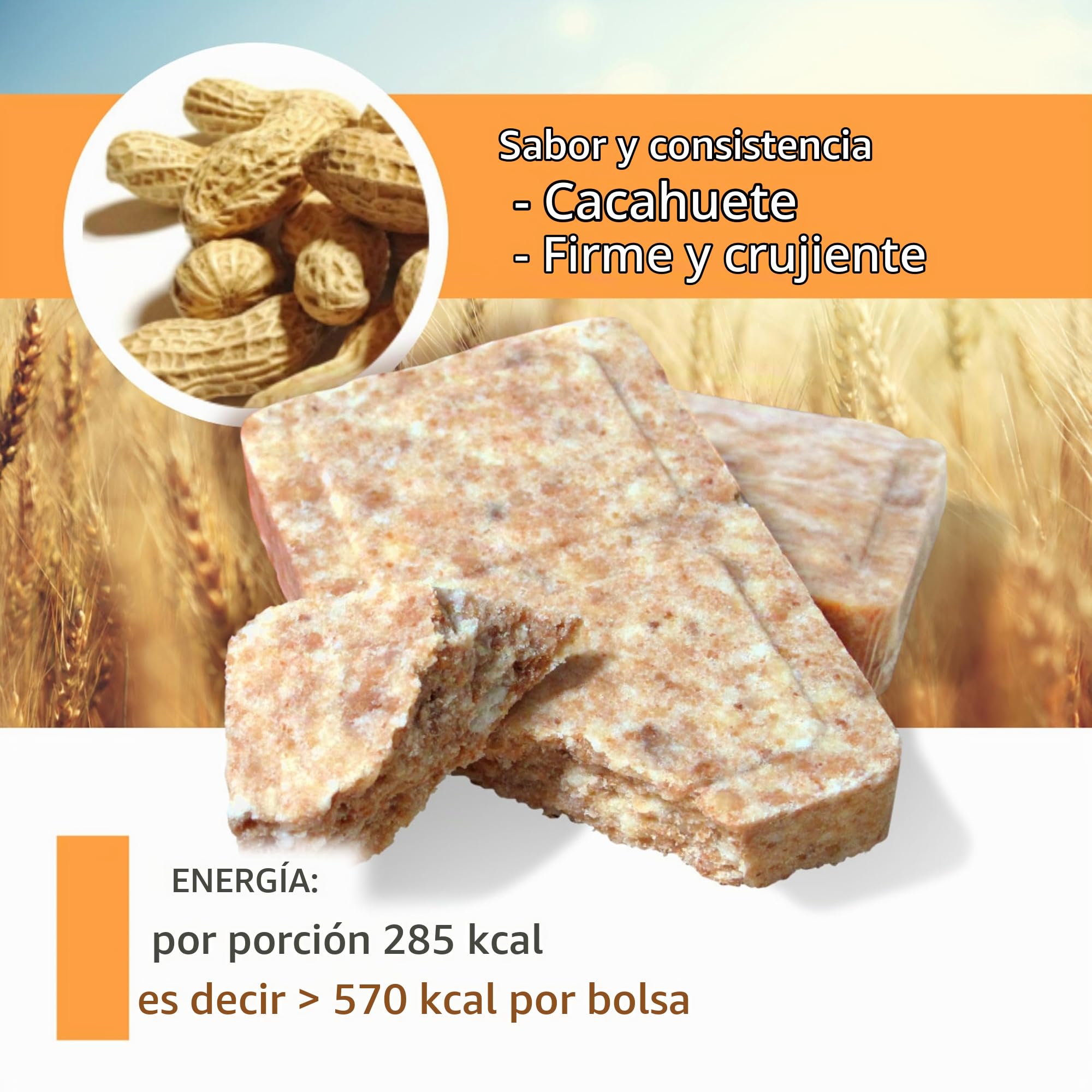 CONVAR-7 Pack Barrita energética de cacahuete, para actividades deportivas y al aire libre, comida de emergencia, ración de supervivencia. Sabor a cacahuete, envase compacto y larga conservación.