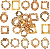 Quilax 14PCS Vintage Mini Resin Picture Frames - Antique Gold Bronze Oval Rectangle Square for DIY Party Halloween Decor