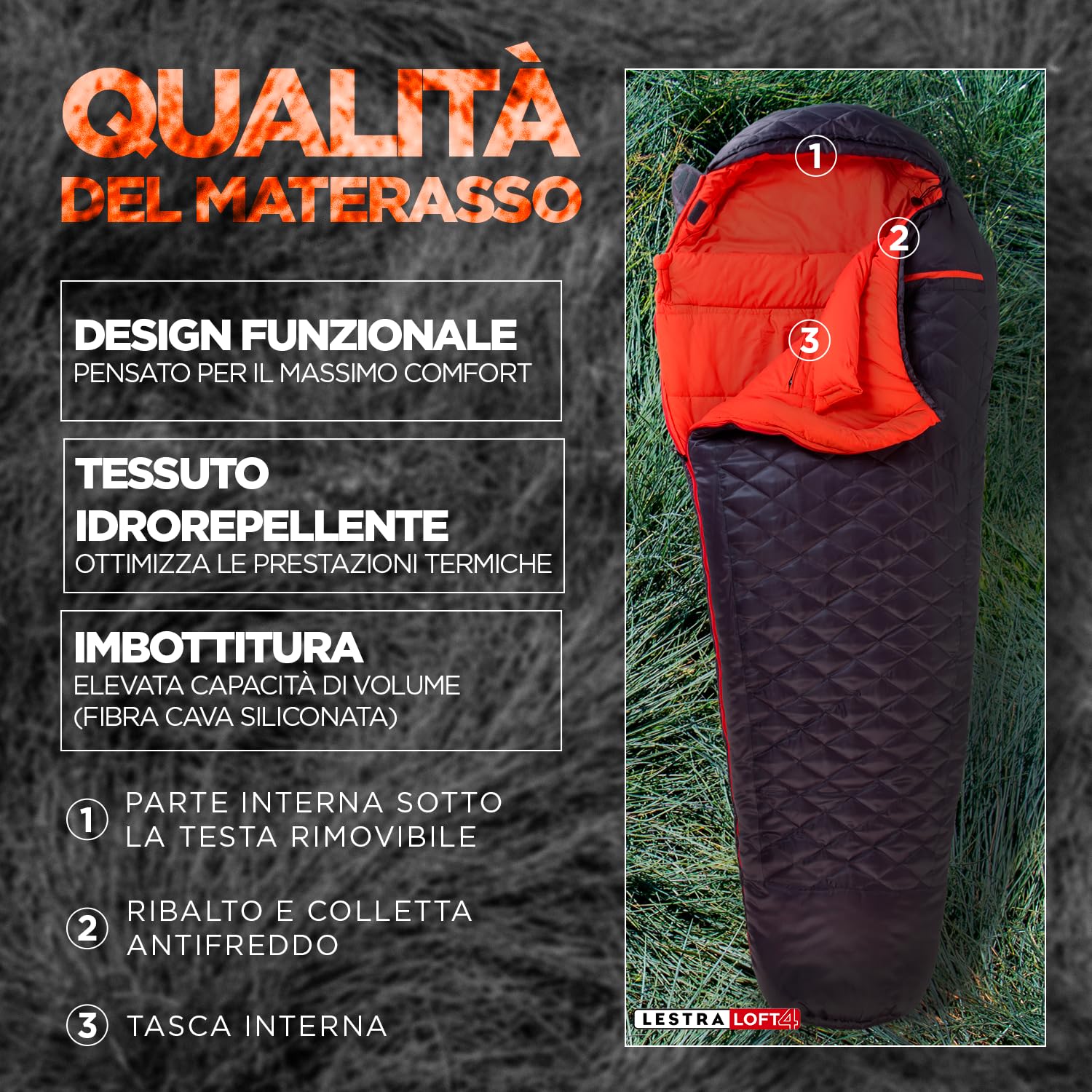 Lestra Esterno Monte Everest – Schlafsack für alle Jahreszeiten – T° Limit Komfort -05 °C – bequem & leistungsstark – Erwachsene – Dunkelgrau