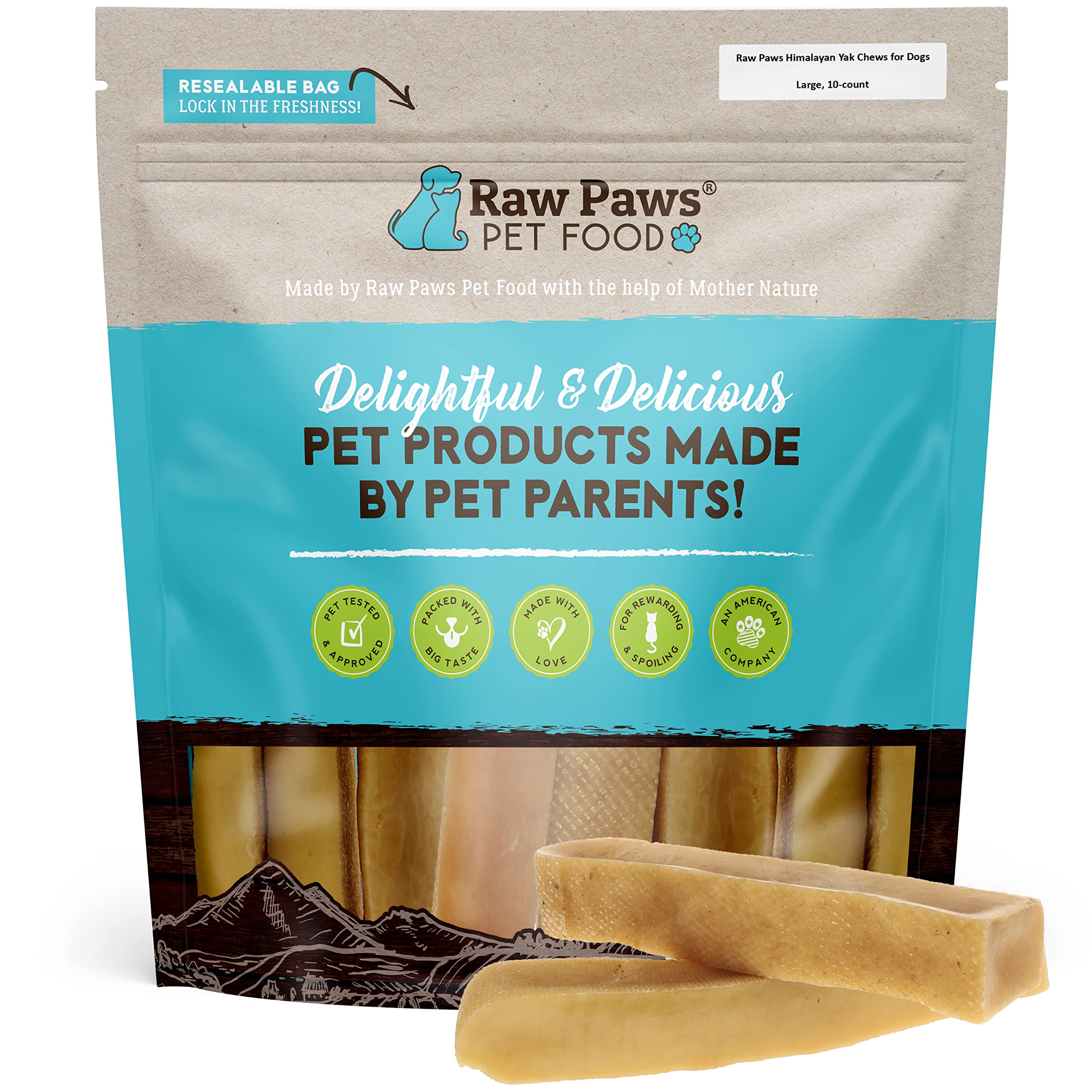 Raw Paws Himalayan Yak Chews for Dogs, Large (10 Pack) - Packed in USA - Tibetan Yak Cheese Dog Chews for Medium to Large Breeds - Hard Milk Dog Chew