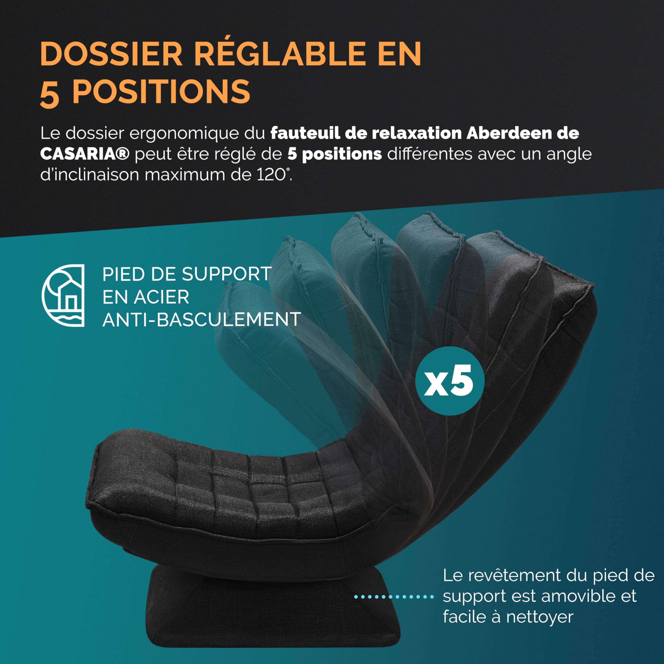 Casaria® Fauteuil Tout Confort pivotant à 360° Noir capacité de Charge de 150kg siège de Gaming 58x57x84/87cm Relaxation