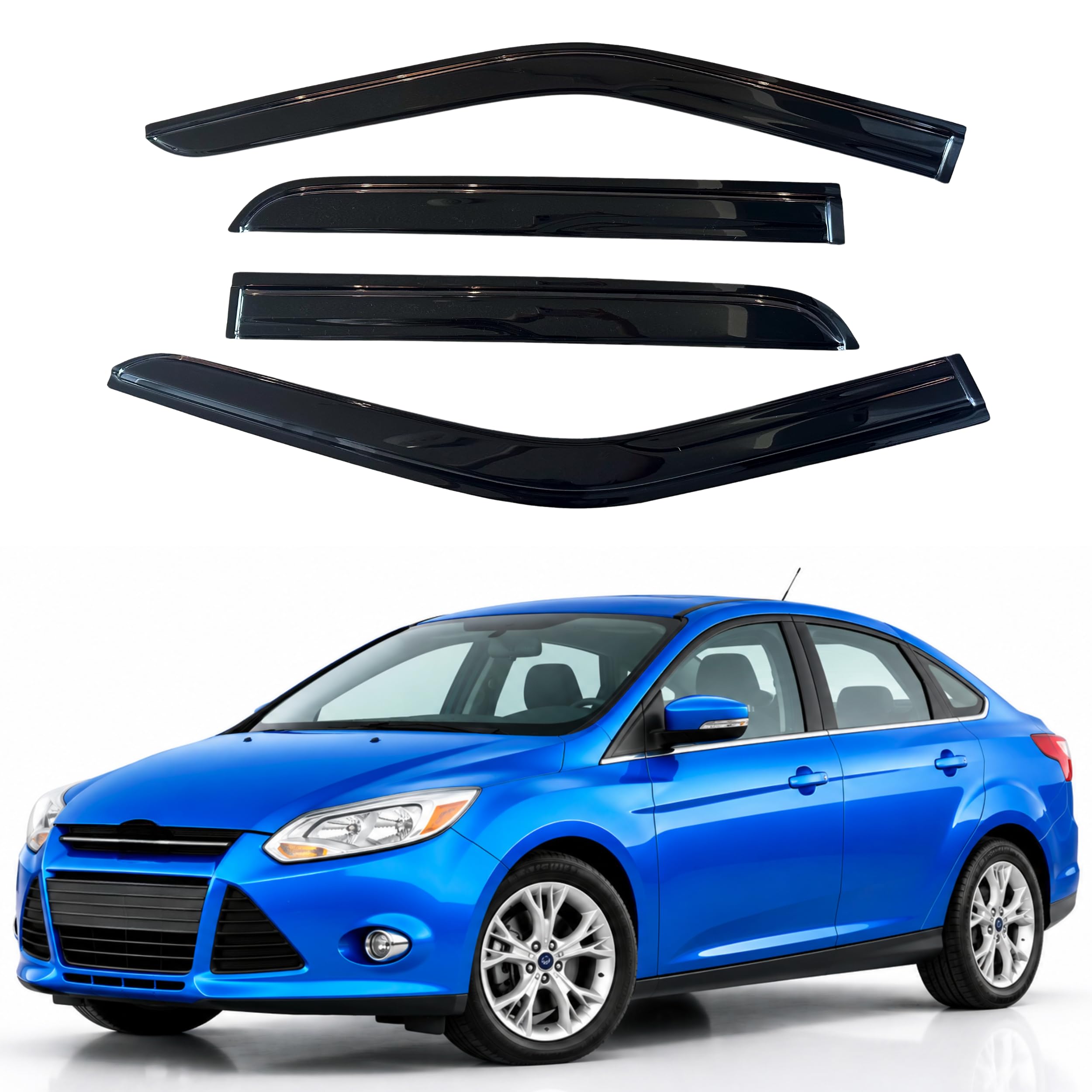 IG Window Visors Fit for 2012-2018 Ford Focus, Out-Channel Rain Guards Vent Wind Deflectors 4PC, Car Accessories for 12-18 Focus