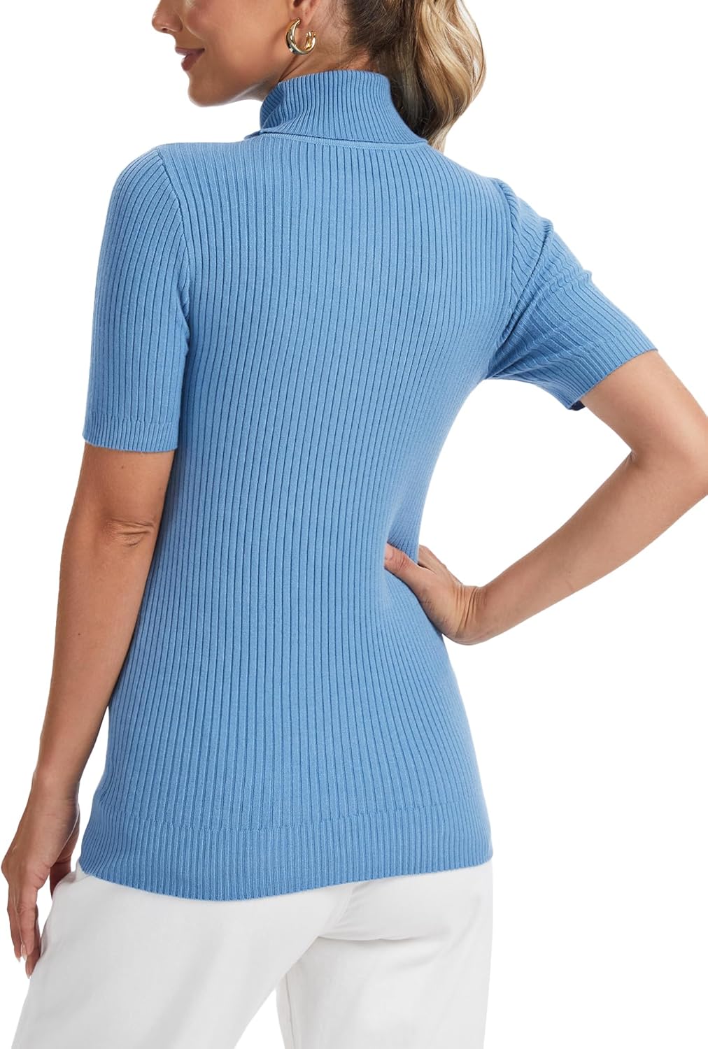Women's Fall Short Sleeve Sweater Turtleneck Pullover Tops Winter Basic Ribbed Knit Slim Fitted Casual Shirts - Image 5