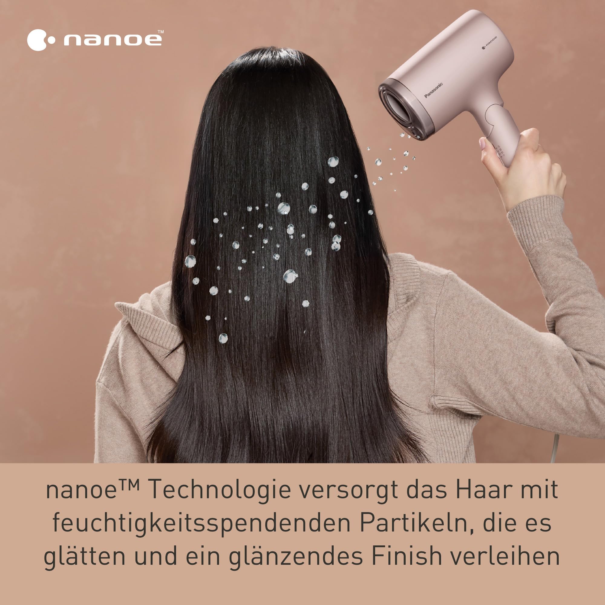 Panasonic EH-NA7M-P825 nanoe Haartrockner für glänzendes Haar, faltbares Design, Schnelltrocknen, Konzentrator-Aufsatz, 1600 W, Hellrosa