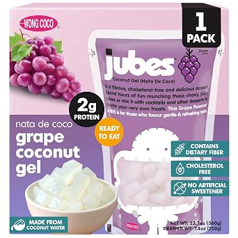 Jubes Grape Nata De Coco Jelly Cubes 12.7 oz - Grape Coconut Jelly Cubes for Sago - Coconut Gel in Syrup Toppings for Fruit Tea, Boba, Bubble Tea, Drinks, Desserts Yogurt, Ice Cream, Beverage