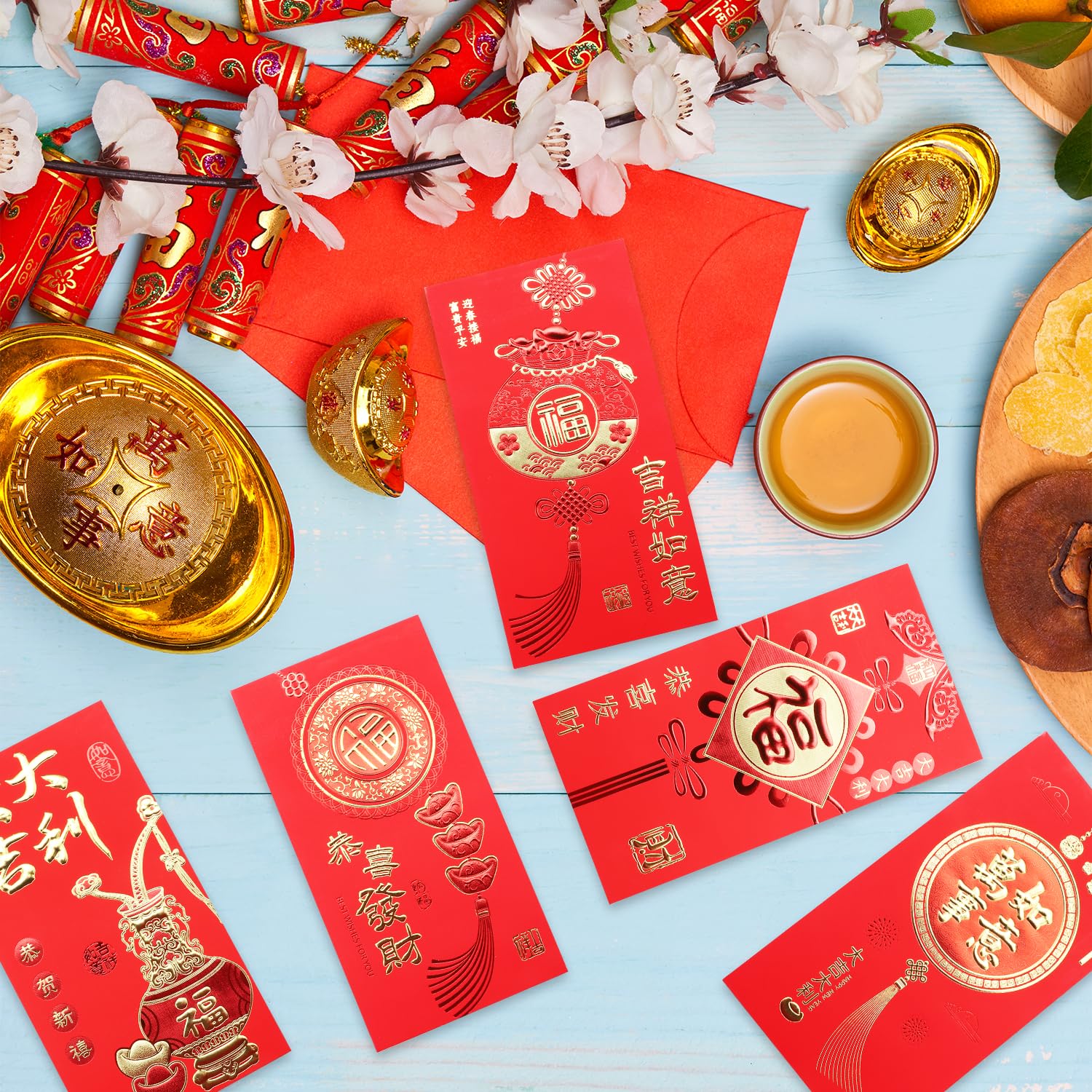 Lot de 24 enveloppes rouges chinoises Hong Bao Grande taille pour Nouvel An chinois, mariage