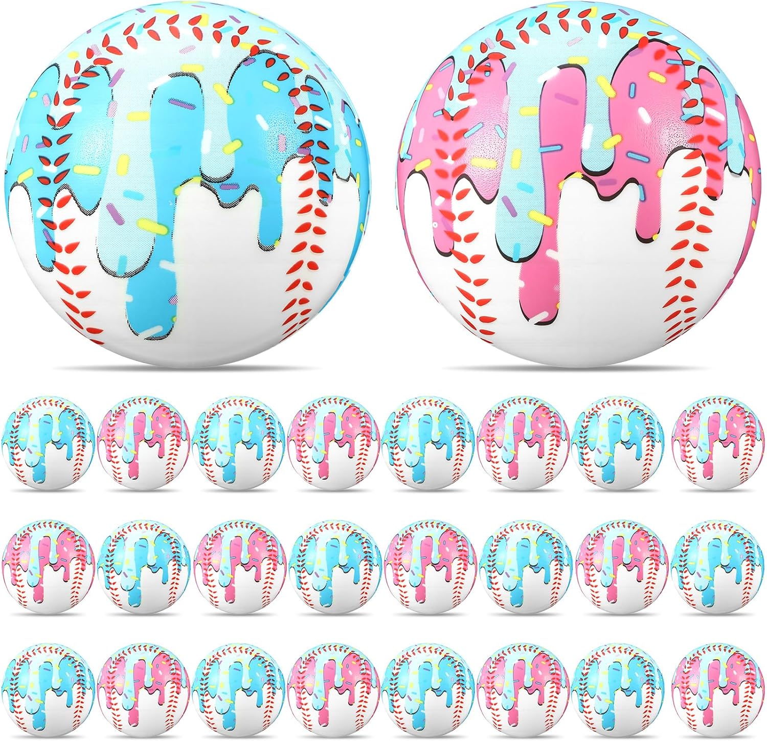 24 Pcs Baseball Ice Cream Drip Stress Balls 2 Colors 2.36 Inch Ice Cream Drip Stress PU Soft Foam Balls Baseball Party Gifts for Party Decorations Birthday Supplies