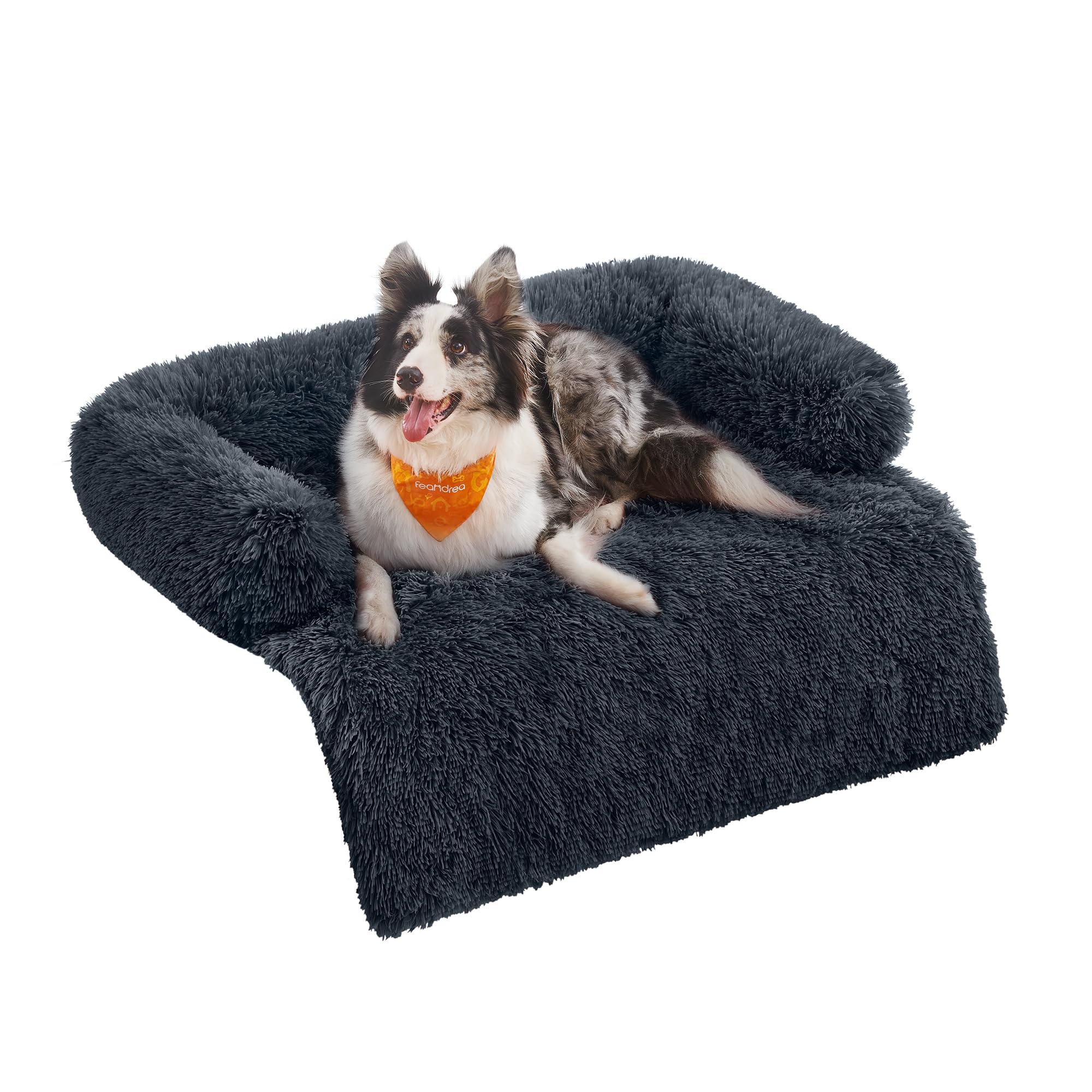 Feandrea FluffyHug Cuccia per Cani di Peluche, Tappeto Copridivano per Animali, Divano per Cani, XL, per Cani di Taglia Meida e Grande, 110 x 95 x 18 cm, Grigio Scuro PGW223G02