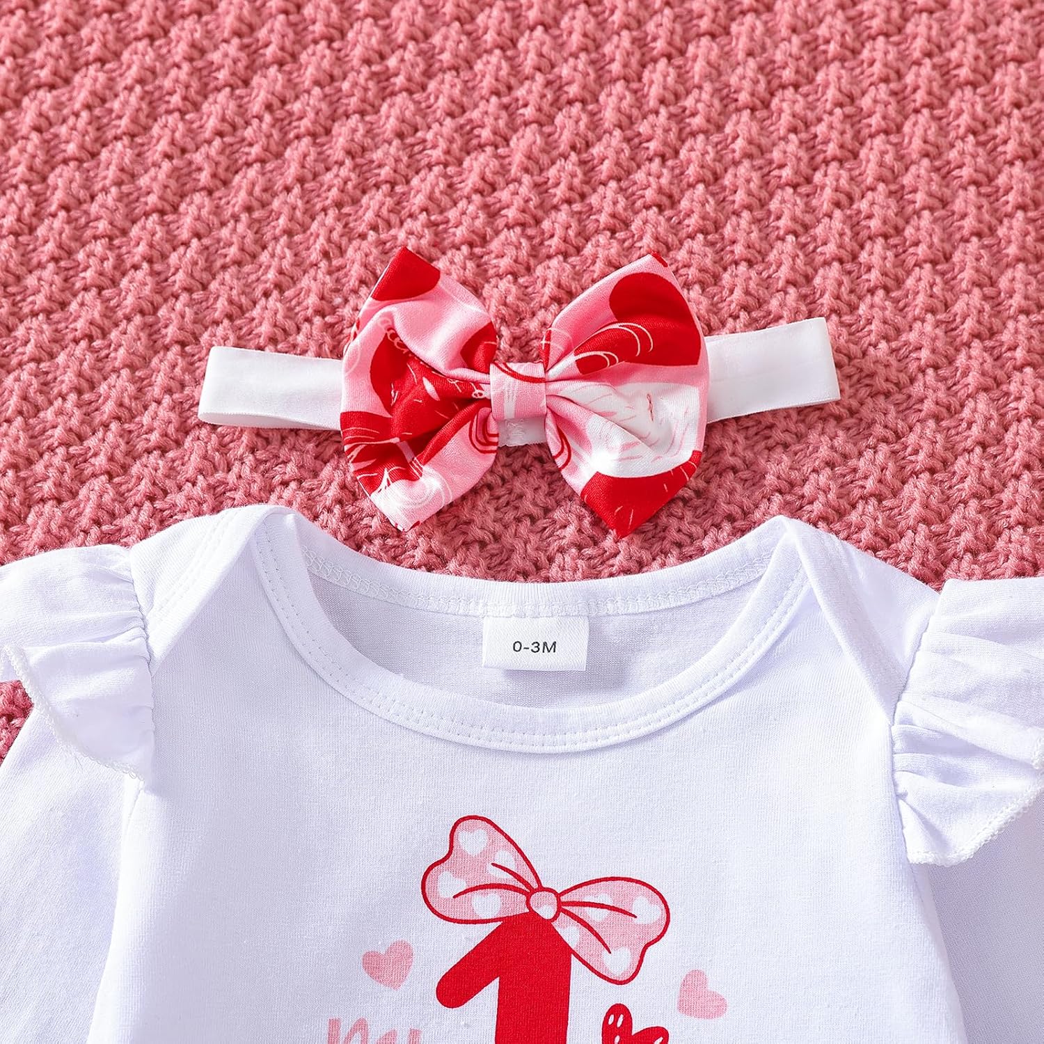 Newborn Infant Baby Girl My First Valentines Day Outfit long Sleeve Onesie Romper love Heart Print Pants And Headband - Image 8