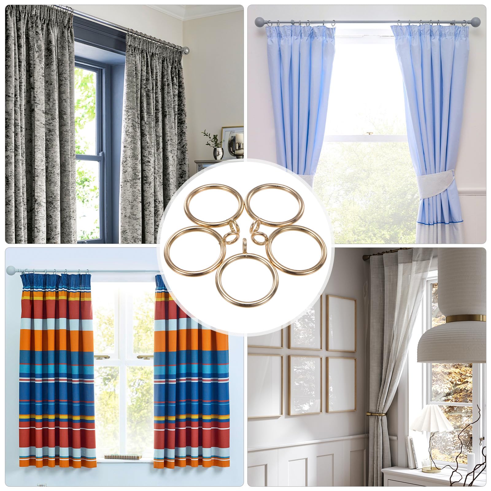 M METERXITY 30-Pz Anelli per Tende Oro con Occhiello, Anelli Metallo Antiruggine per Bastoni per Tende, ID 1,25" Anelli per Tende per Appendere Tende/Cappelli/Asciugamani