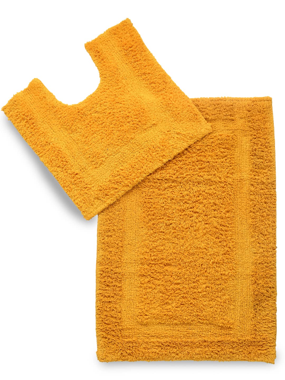SASHAA WORLD Solid Anti-Skid Cotton Bathmat and Contour Set for Bathroom, Ultra Soft & Absorbent, Tufted Weave, Anti-Slip Latex Backing, Includes Contour & Rectangle Mat, 50X80cm, Yellow