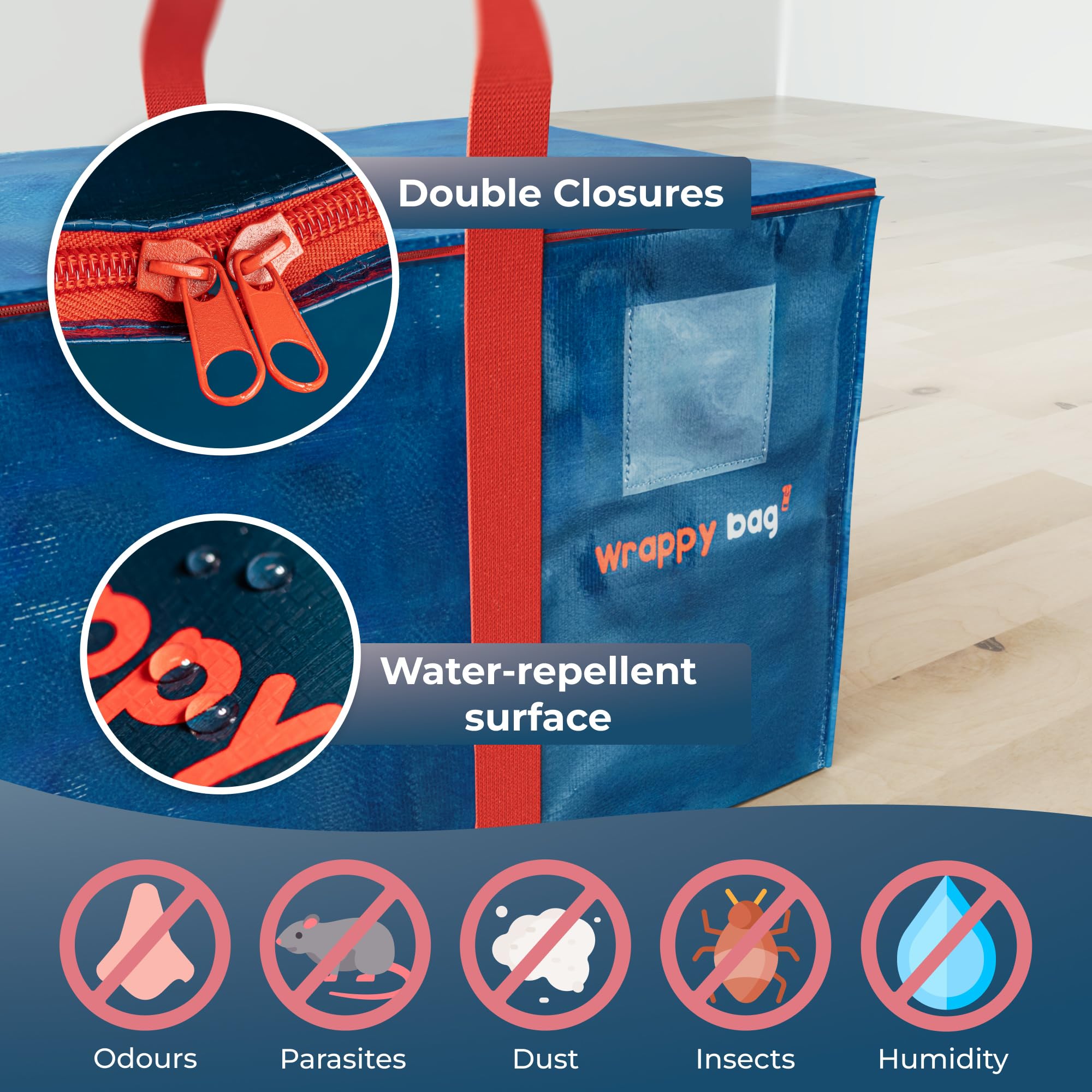 WRAPPYBAG Set di 6 Borse in Plastica Grandi – Borse XXL per Traslochi e Viaggi – Robusta, Spessa e Impermeabile con Manici Rinforzati – per Vestiti e Biancheria da Letto – 75 x 36 x 38 cm