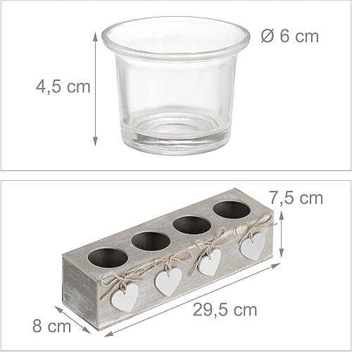 Miniatura 4 de Relaxdays Juego de portavelas 4 vasos votivos con velas, diseño de corazón, centro de mesa, comedor, beige/blanco, 70% tablero de fibra 30%, 8 x