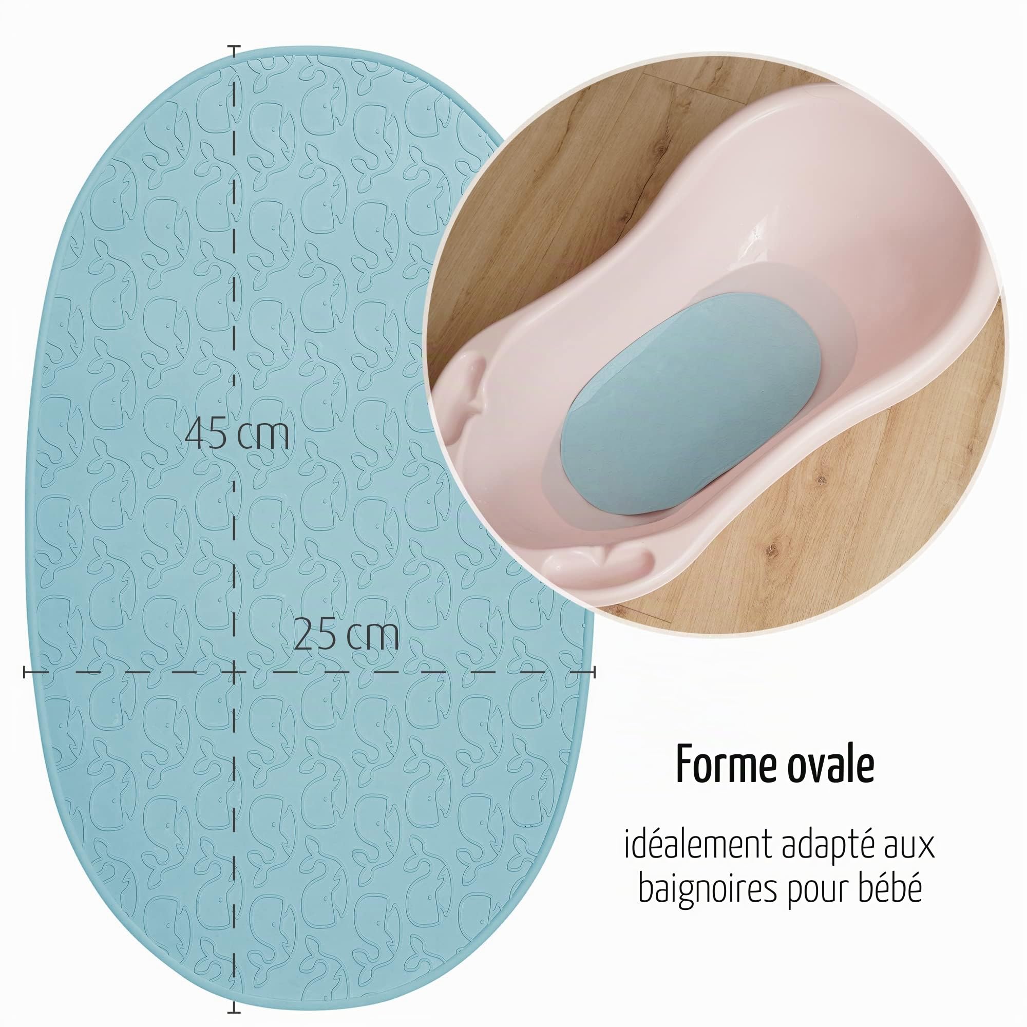Tapis de bain bébé antidérapant motif baleine 42 x 25 cm