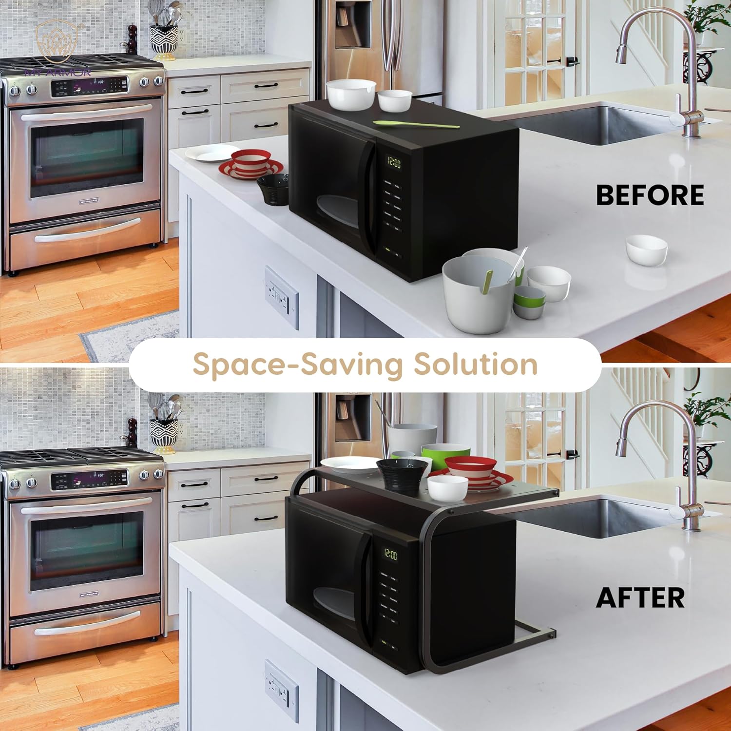 MY ARMOR Platform Top Microwave Stand, Oven Stand for Kitchen Organizer, Utensils Stand for Kitchen, Shelf Dish Rack for Home & Kitchen appliances, Black offers donot miss 4 MY ARMOR Platform Top Microwave Stand, Oven Stand for Kitchen Organizer, Utensils Stand for Kitchen, Shelf Dish Rack for Home & Kitchen appliances, Black offers donot miss