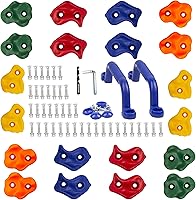 KINSPORY 20pc Colorful Pig Nose Rock Wall Climbing Holds for Kids - Indoor Outdoor Playground Set with 2 Blue Handles