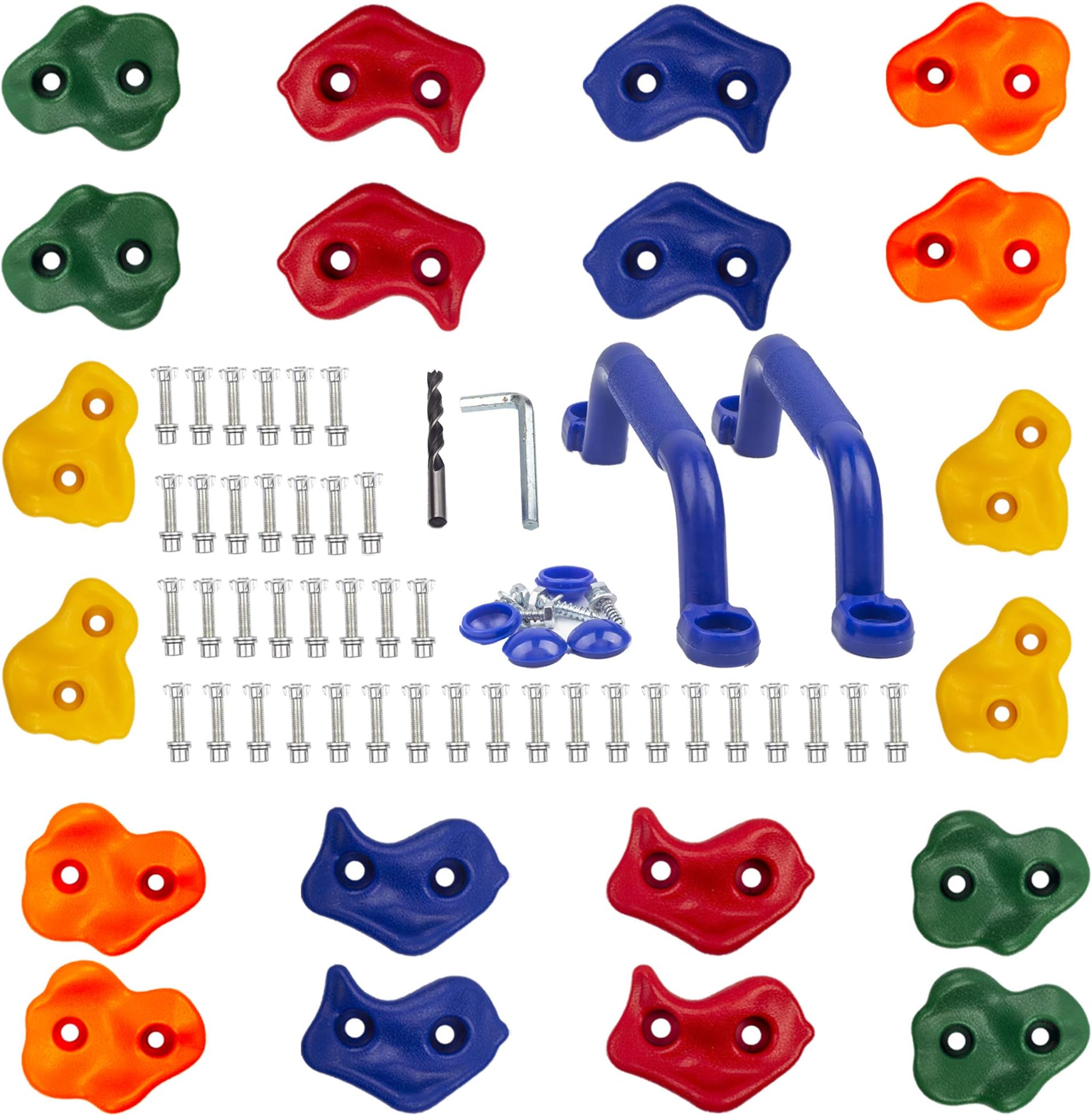 KINSPORY Rock Climbing Holds, Climbing Wall Holds for Kids, Colourful Climbing Set with Two Blue Handles for Indoor Outdoor Playground PlaySet Building