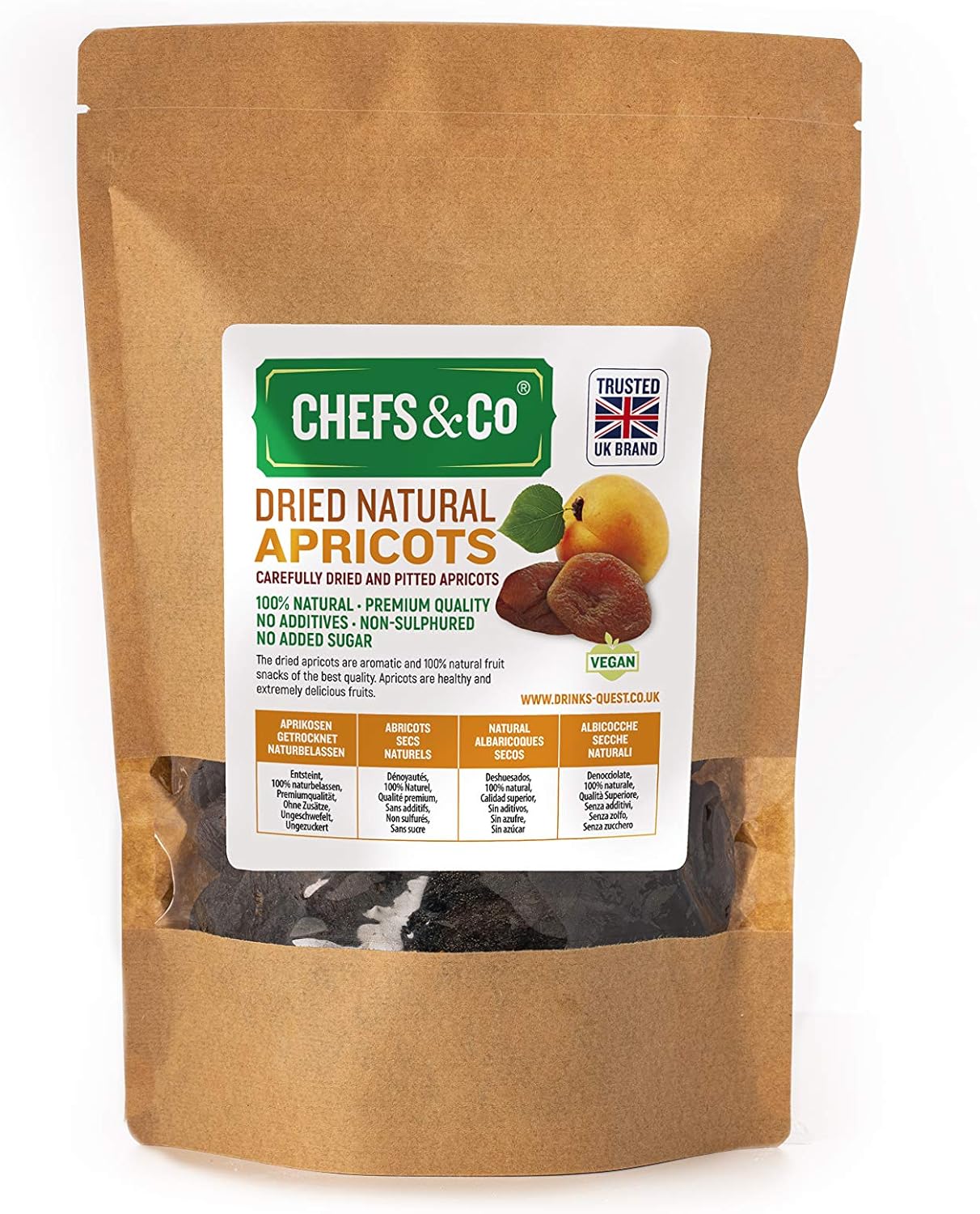 CHEFS & CO Dried APRICOTS (unsweetened) Dried and pitted apricots