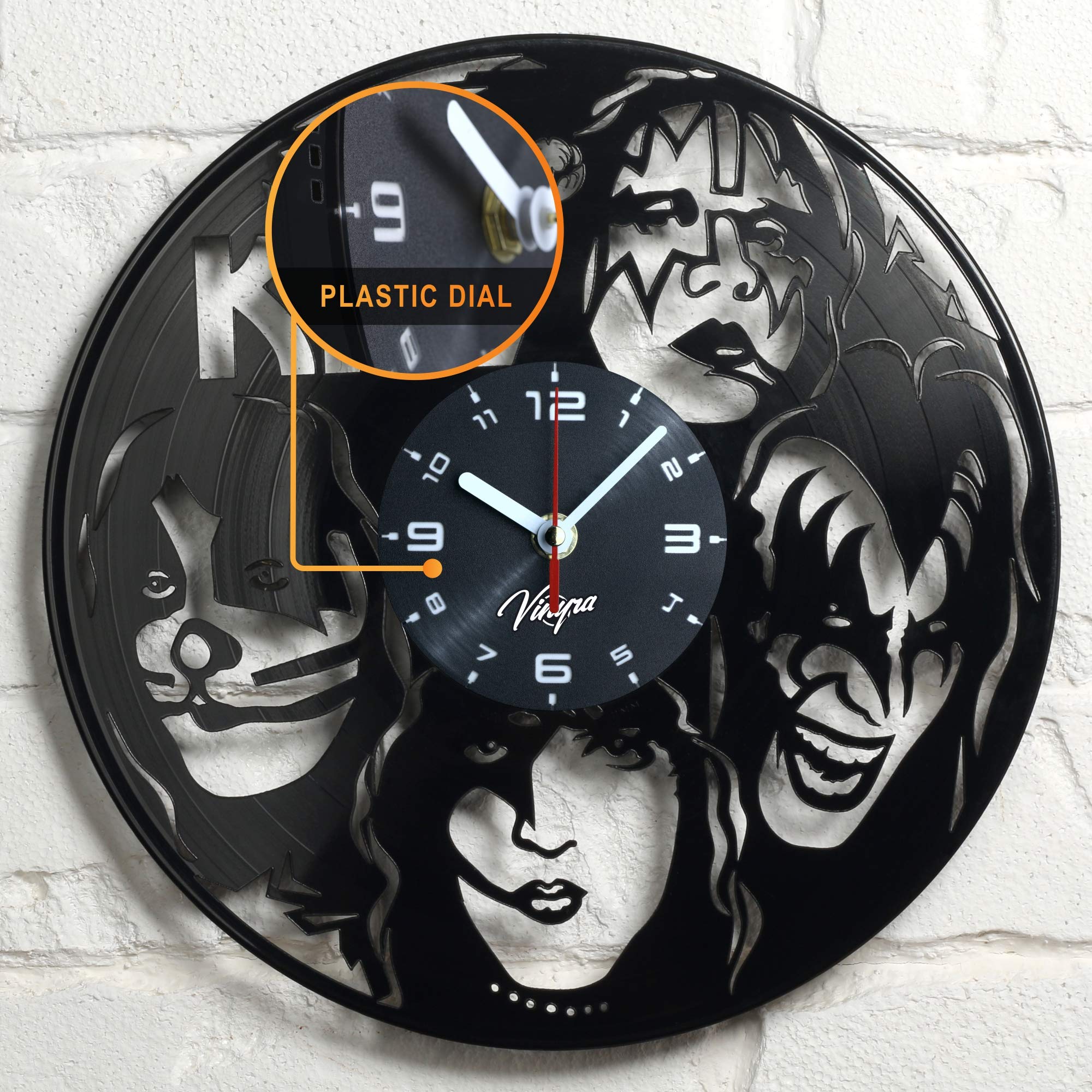 KISS Vinyl Wall Clock Rock Music Home Decor Modern Wall Art Unique Vinyl Record Clock Rock Band Home Decorations Gift for Him Birthday Retro Music Vinyl Art Hard Rock Wall Artwork Poster Black