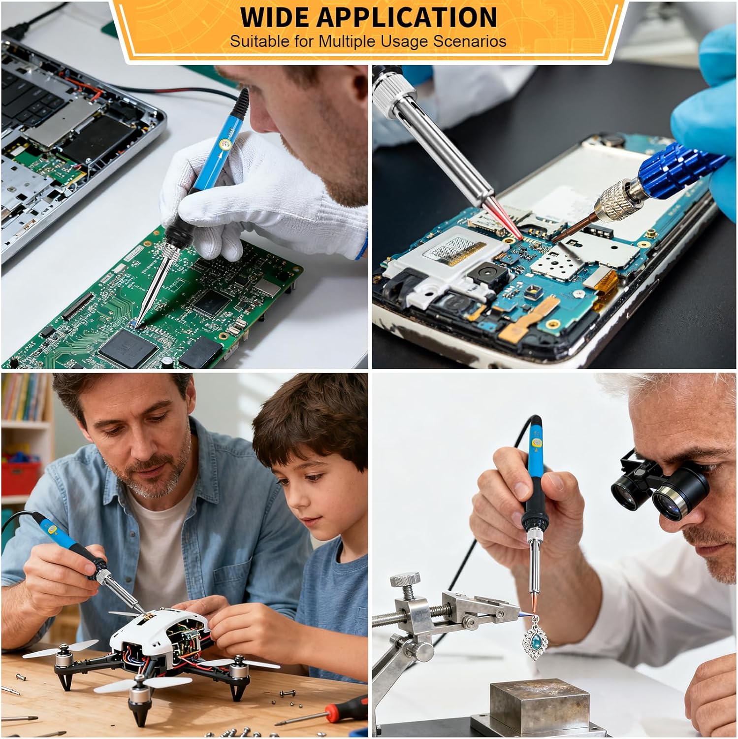 Soldering Iron Kit Electronics, 60W Adjustable Temperature Welding Tool, 5pcs Soldering Tips, Desoldering Pump, Soldering Iron Stand, Tweezers