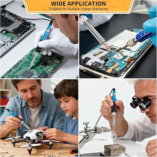 Miniatura 6 de ANBES - Kit de soldadura eléctrica 60 W regulable a temperatura 5 puntas de soldadura bomba de desoldar soporte de soldadura pinzas