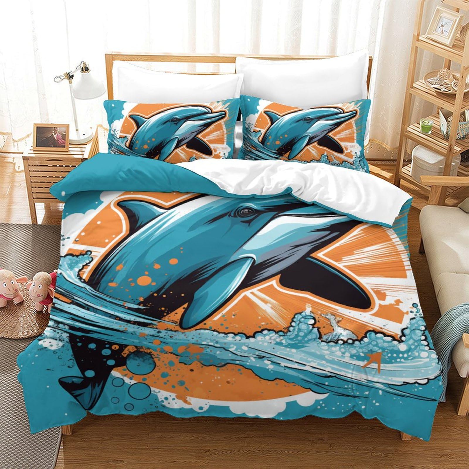 Housse de couette dauphin 3D microfibre zippée pour simplifier le lit de votre enfant