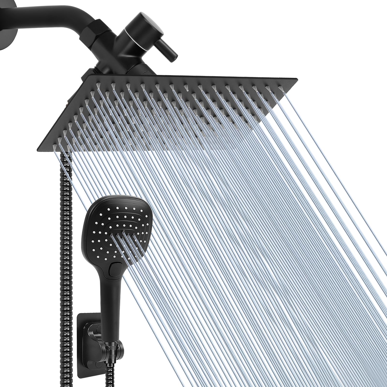 NearMoon Cabezal de ducha con manguera, cabezal de ducha de lluvia de acero inoxidable de alta presión y 3 ajustes de pulverización de mano con botón de control de flujo (juego de cabezal de ducha