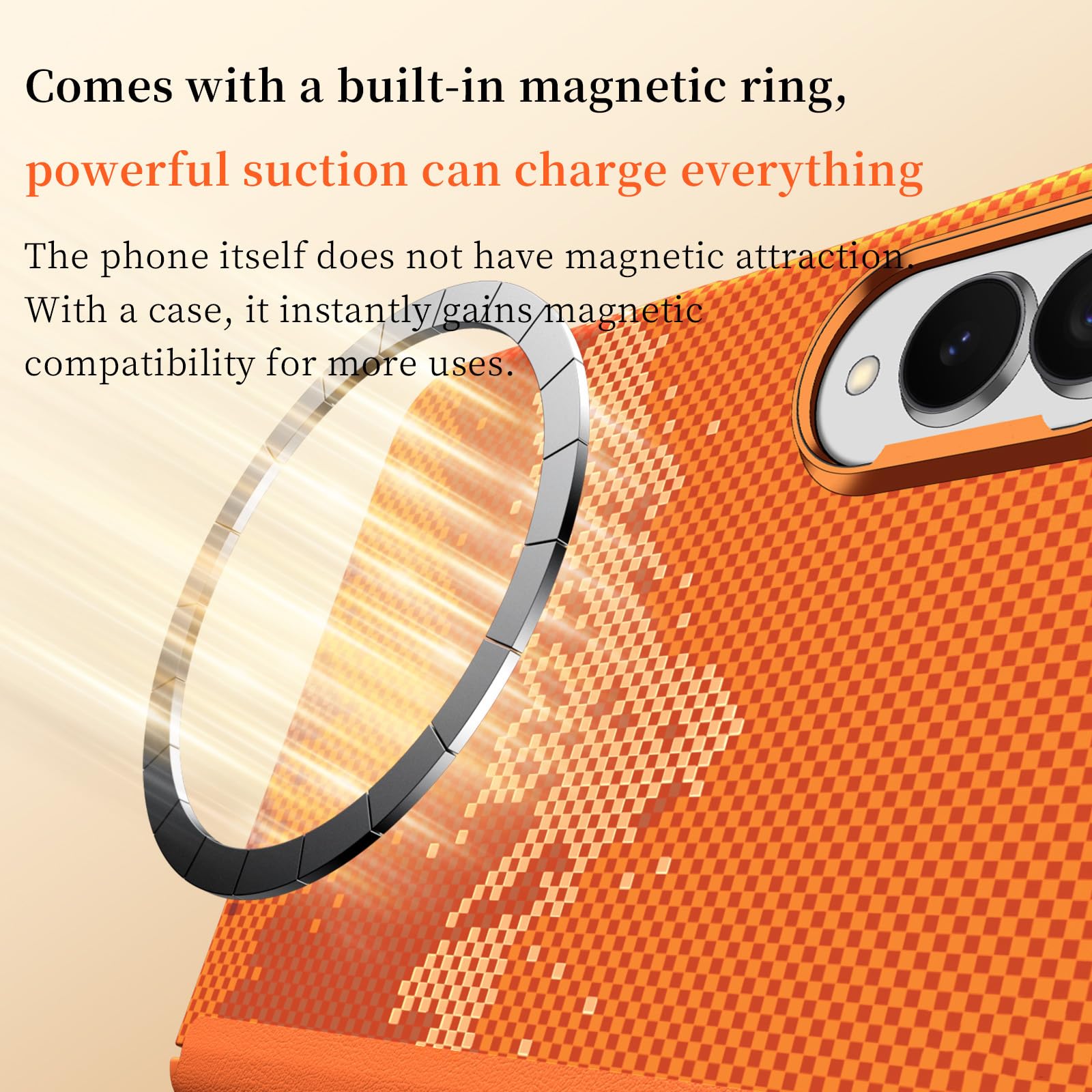 Custodia Magnetica For Samsung Galaxy Z Fold 8, Con Cornice In Metallo Custodia Protettiva Con Cerniera For Obiettivo Cover Sottile Smerigliata Anti-impronte(Orange)