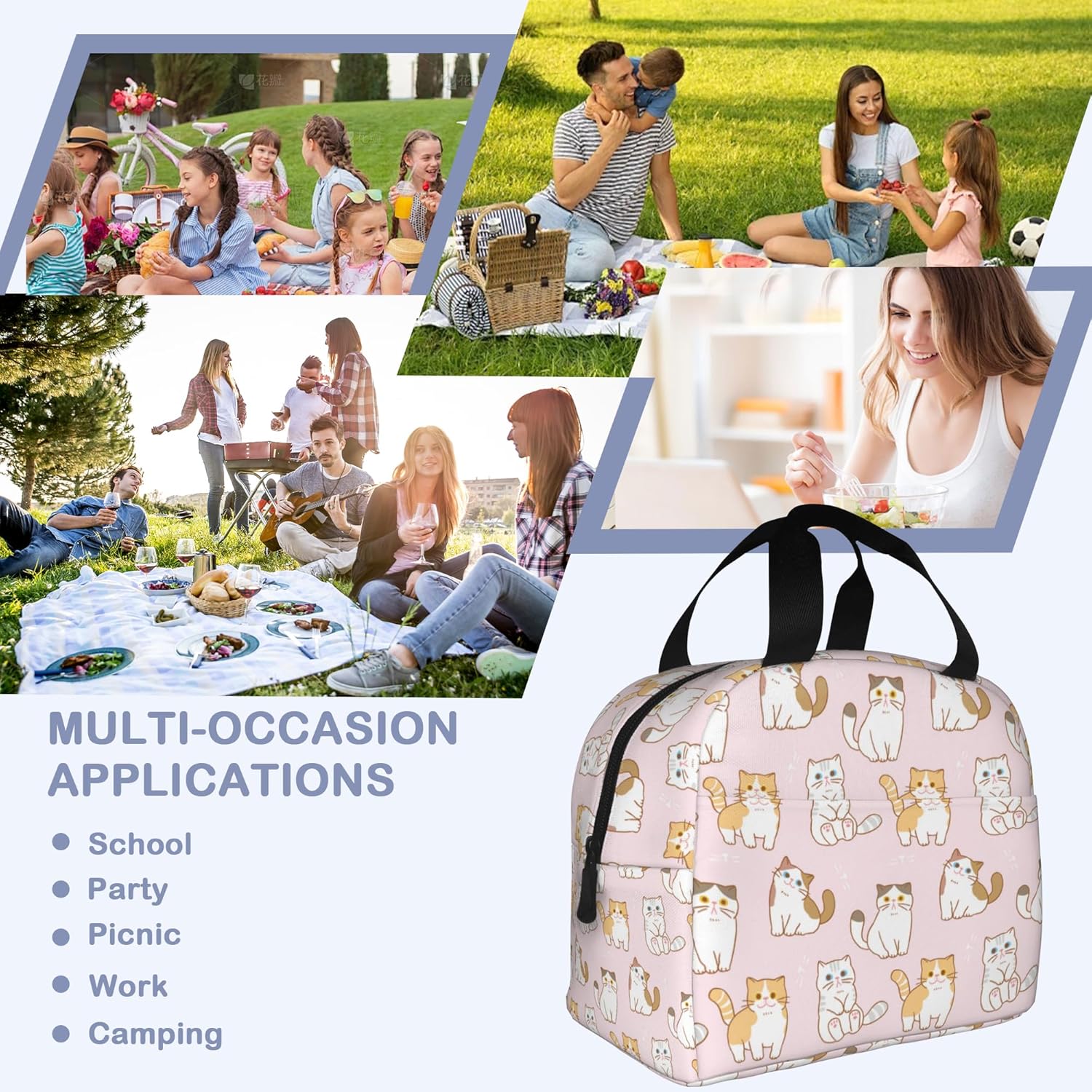 Cute Cartoon Cat Pink Lunch Box,Insulated Lunch Bag for Girls Boys,Reusable Lunch Box for Kids Adults School Student Work Picnic Travel - Image 6