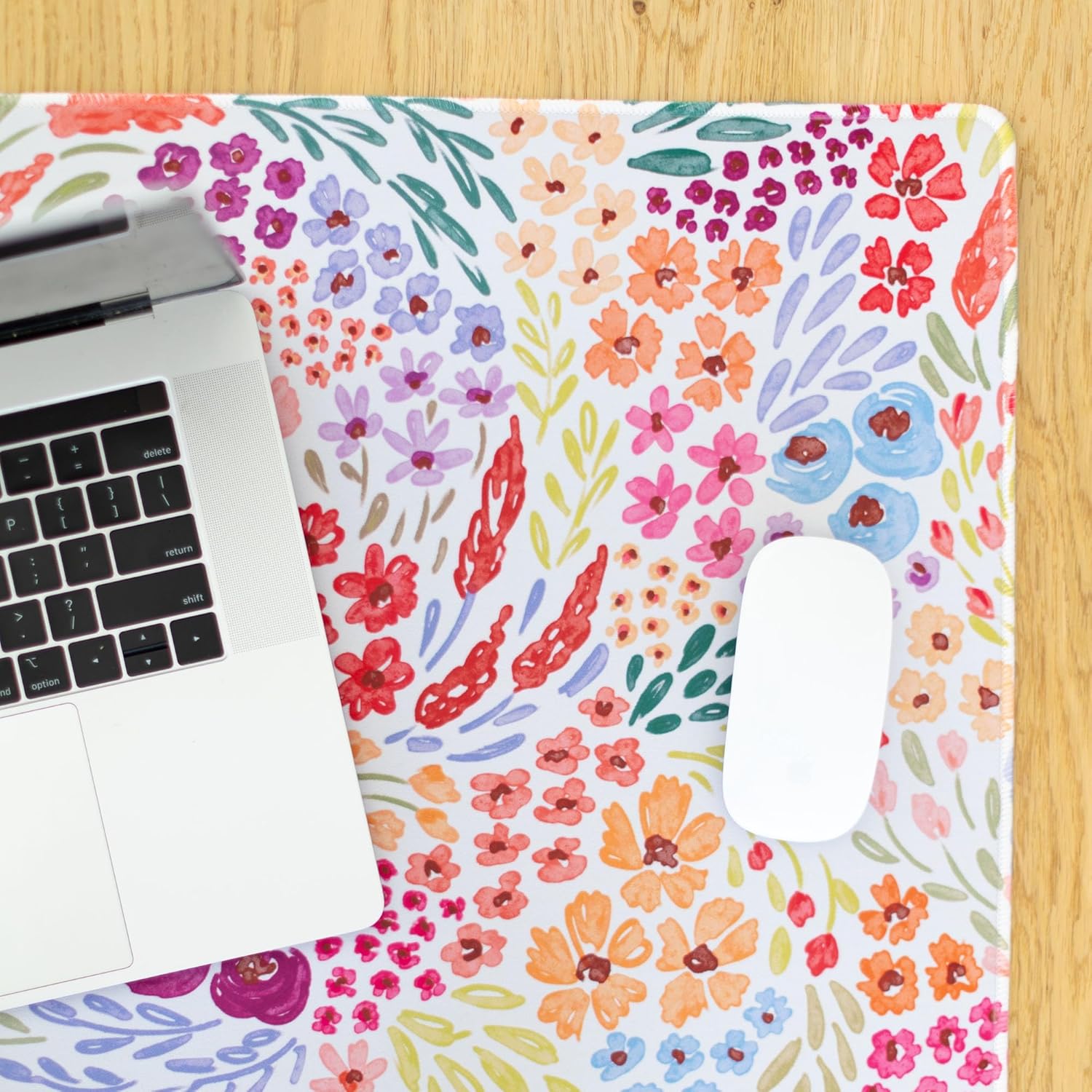 Elyse Breanne Design, Desk Pad Mat for Computer, Keyboard, Mouse, Desktop Protector, Non-Slip Rubber Backing, 14 x 24 inch, Small, Countryside Blooms