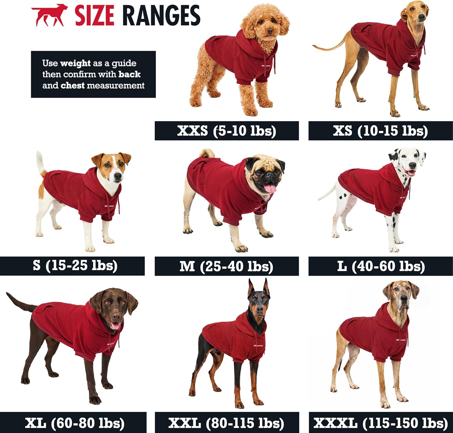 Tuff Pupper Dog Hoodie | Premium Quality Insulated Fabric | Ultra Soft Interior for Superior Comfort | Elastic Cuffs & Drawstring for Warmth | Stretch Fit Suitable for All Breeds (Red, M)