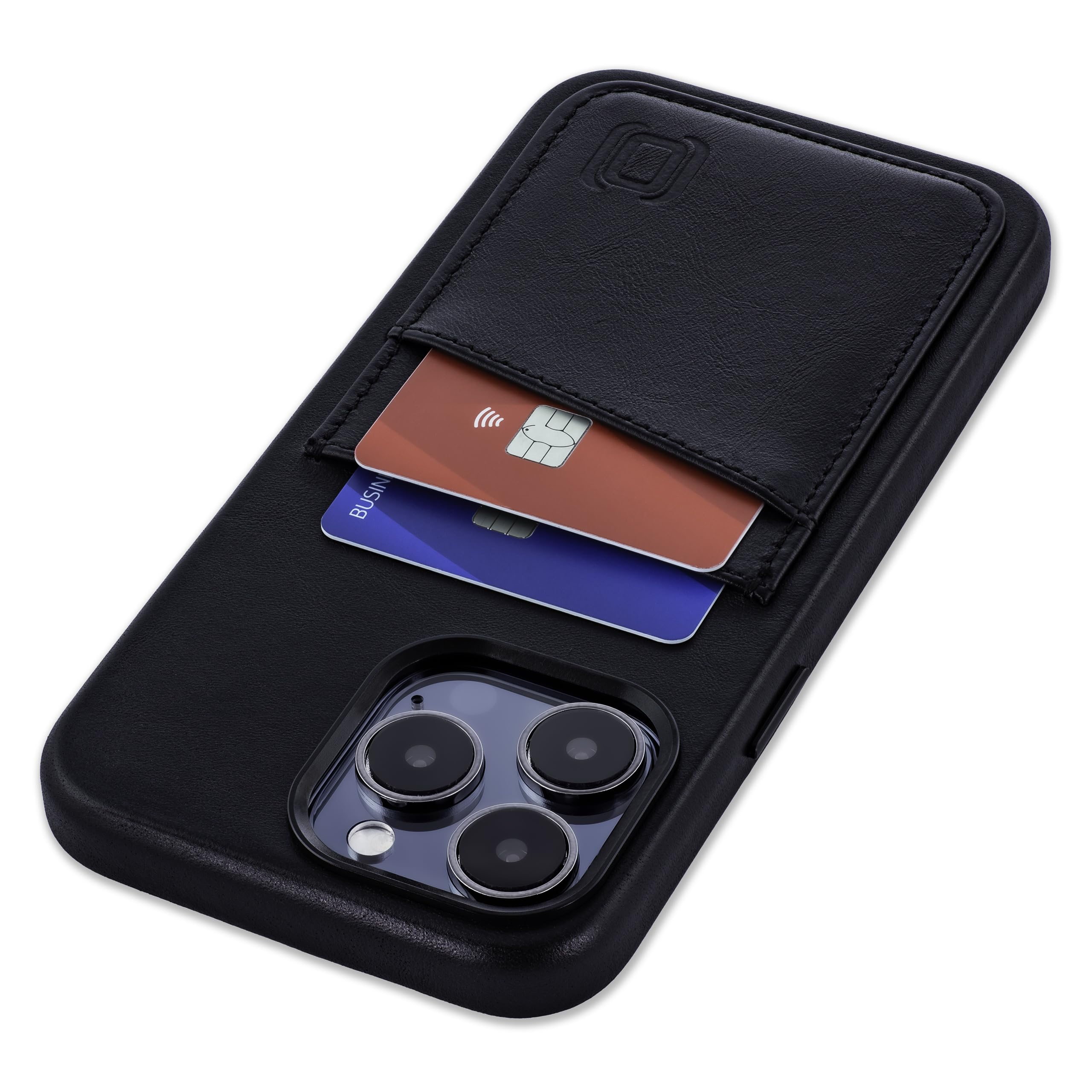 Dockem Funda para iPhone 15 Pro MAX de Cuero Genuino con Tarjetero Cartera, con Placa de Metal Incorporada para Montaje Magnético, 2 Bolsillos para Tarjetas de Crédito (Negro, M2GL)