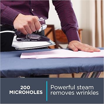 Rowenta Travel Iron, Pro Compact Stainless Steel Soleplate Hand Held Steamer Iron for Clothes, 200 Microsteam Holes, 1000 Watts Ironing, Fabric Steamer, Dual Voltage, Mini Iron, Purple, DA1560