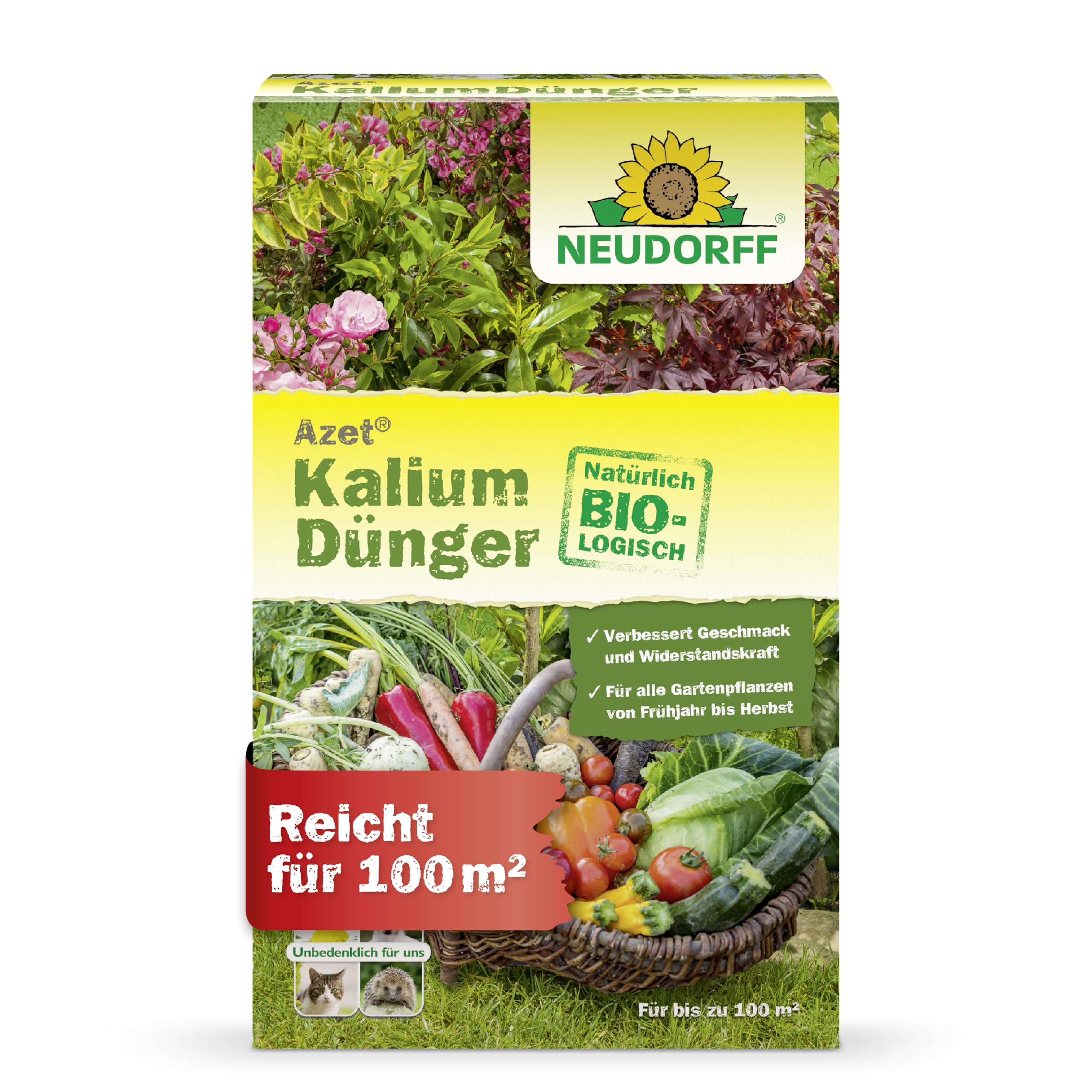 Neudorff Azet Kaliumdünger – Bio-Dünger gleicht Kaliummangel aus und verbessert Geschmack, Widerstandskraft und Lagerfähigkeit, 2 kg für 100 m²
