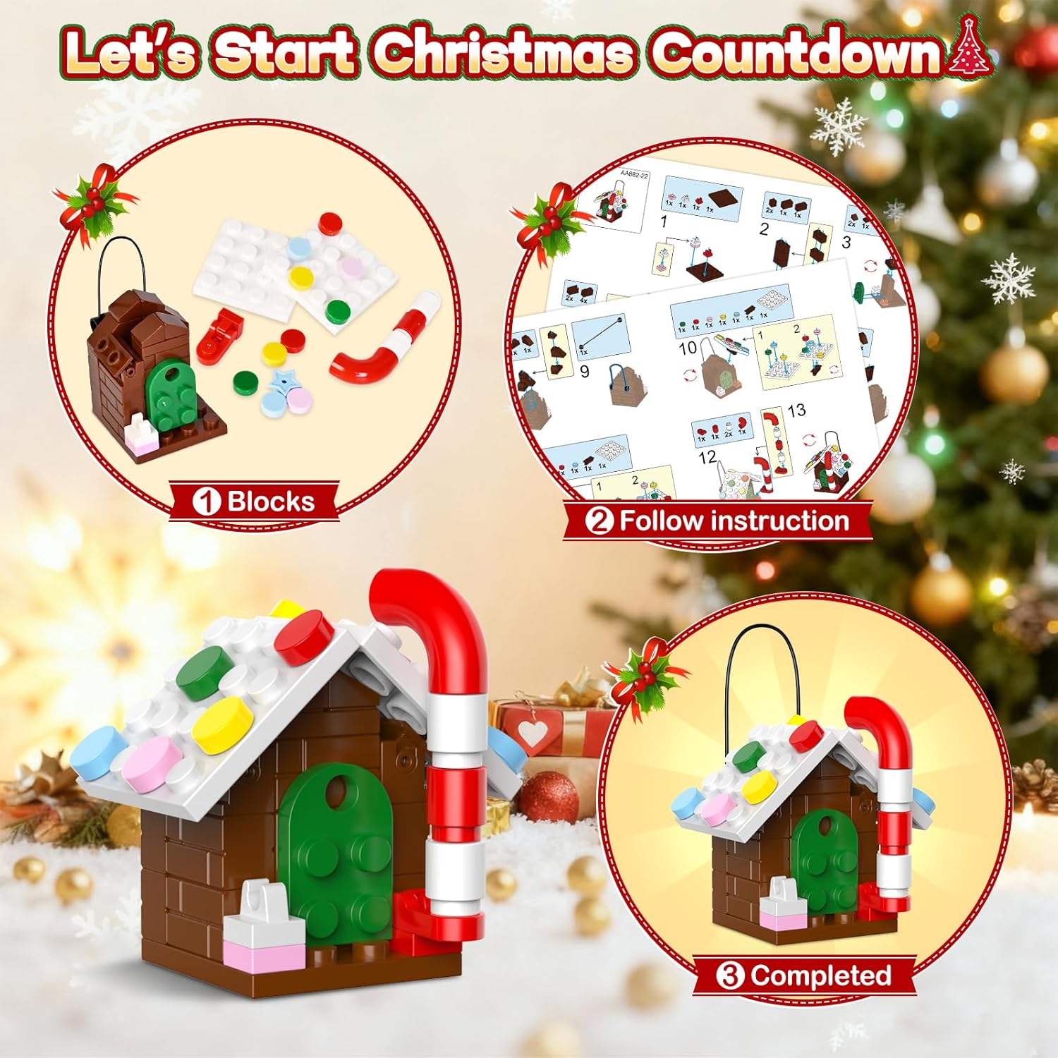 Advent Calendar 2025 Christmas Ornaments Building Set, 24 Days Countdown Calendar Hanging Building Blocks, Ideal Christmas Tree Decor Kit for Xmas Gift & Stocking Stuffers for Kids Boys & Girls