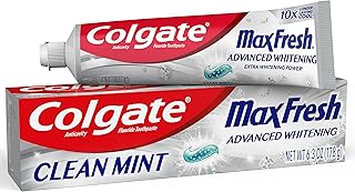 Colgate Max Fresh Toothpaste, Advanced Whitening Toothpaste with Mini Breath Strips, Clean Mint Toothpaste for Bad Breath, Helps Fight Cavities, Whitens Teeth, and Freshens Breath, 6.3 Oz Tube