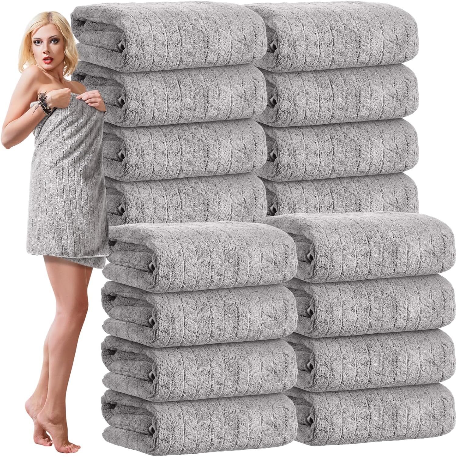 Pack Microfiber Bath Towels Bulk 27'' x 60'' Oversized Size Bath Towel Highly Absorbent Extra Large Soft Drying for Beach Shower Summer Salon Sport Gym Party(Wheat,Light Grey,16)