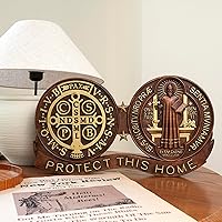 Vista 7 de bgcarpenter Saint Benedict Wall Decor Protect This Home, Wooden St Benedict Medal Plaque Wall Art, Handmade Wall Hanging Sign, Religious Wall Plaque