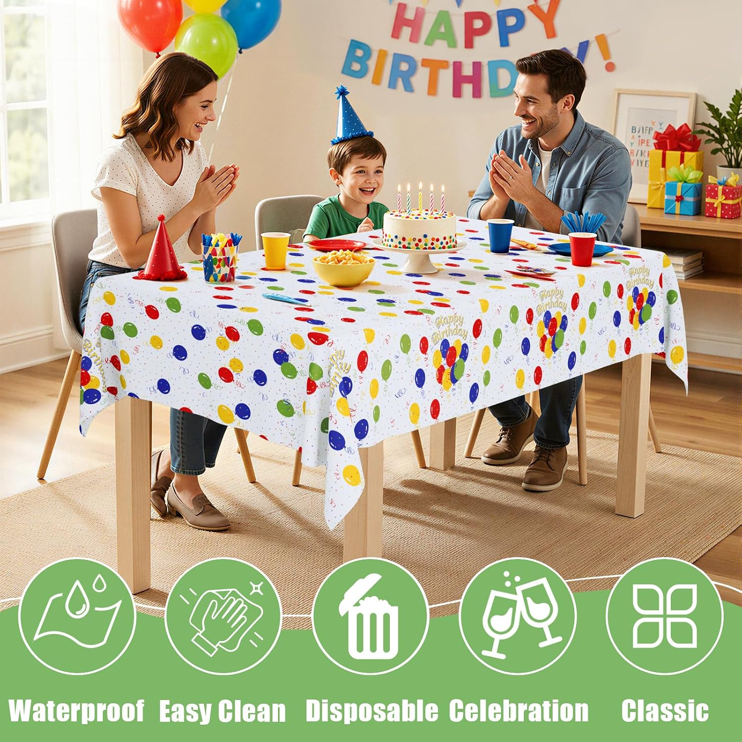 Smiry 3 Pack Colorful Balloons Disposable Tablecloths - 54" x 108" Rectangle Plastic Checkered Table Cloth, Waterproof Buffalo Plaid Table Covers for Picnic, Outdoor, Birthday, Party image 2