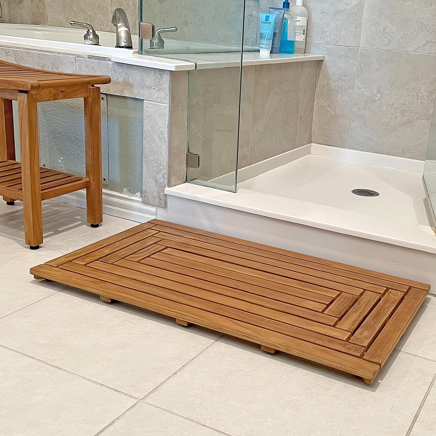 Asta SpaTeak Select Preston バスルームフロアマット ソリッドチークシャワー、スパ、ドアマット、屋内屋外フ