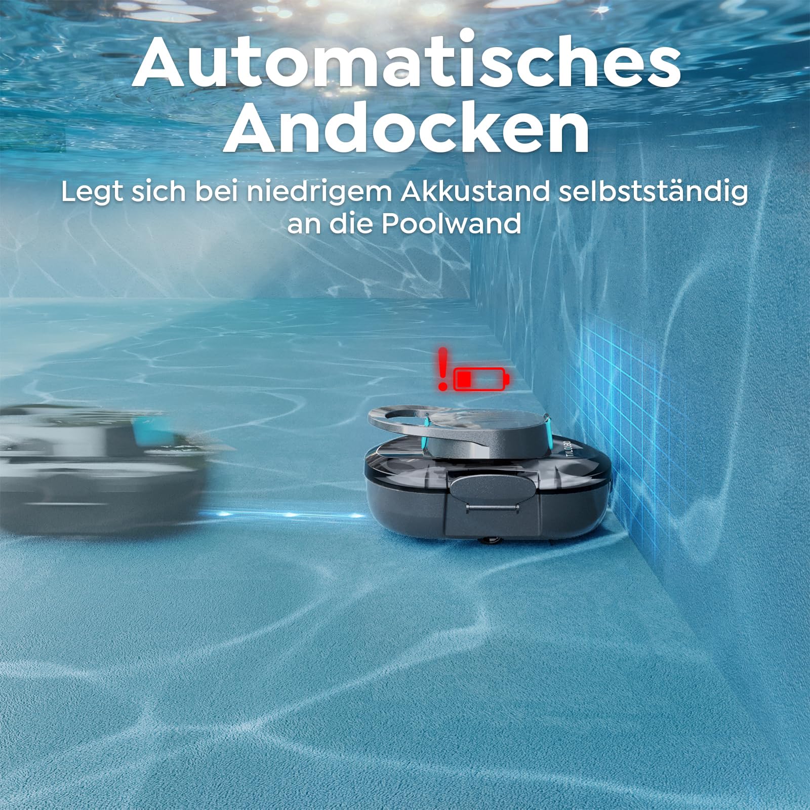 Pleco S1 Poolroboter Akku, Leichter Poolsauger mit Dual-Antriebsmotoren, 80 Min Reinigungszeit, 2,5 Stunden Ladezeit, Auto Parken Poolreiniger für Flache Böden Pools