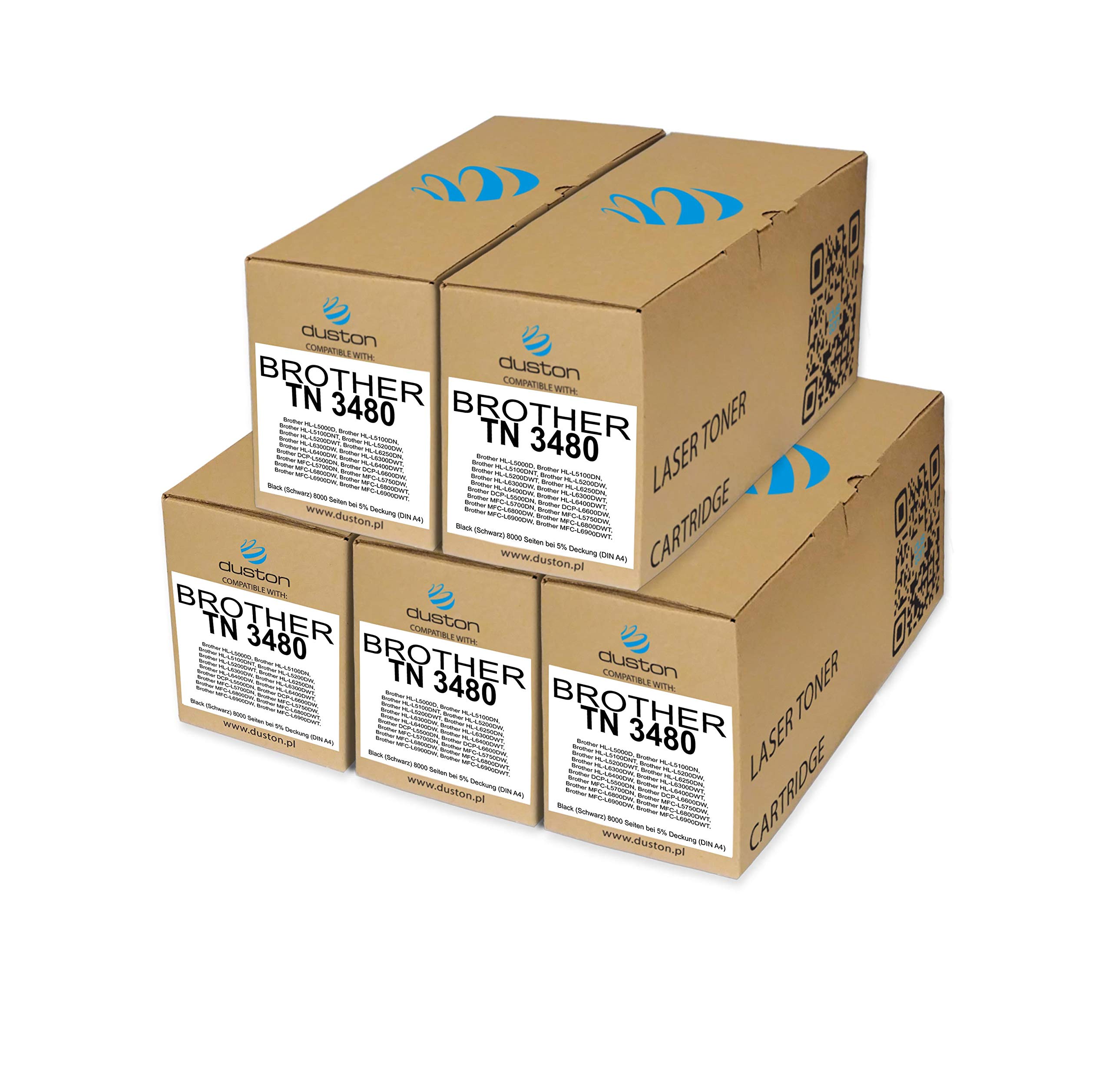duston 5x toner TN3480, TN-3480 nero compatibile con Brother DCP-L5500 L6600 HL-L5000 L5100 L5200 L6250 L6300 L6400 MFC-L5700 L5750 L6800 L6900