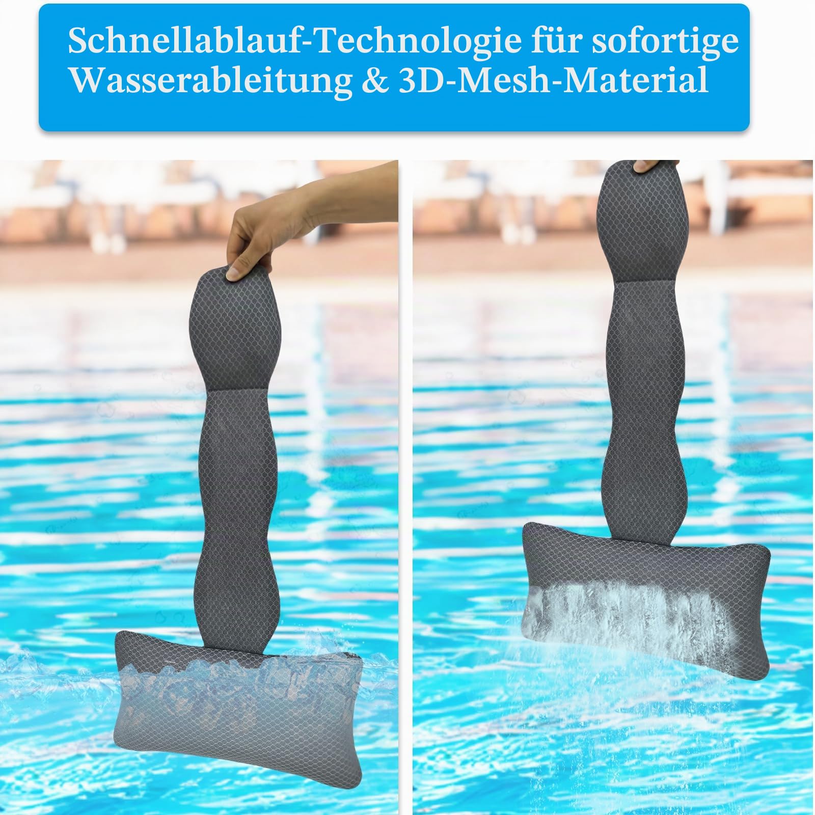 REEZEIVI Whirlpool-Kopfstützenkissen, Chaiselongue-Kissen, 3D-Luftnetz, Spa-Kissen für den Außenbereich, schnell trocknend und waschbar, Kopf- und Nackenstützkissen mit verstellbarem gewichtetem Gurt,