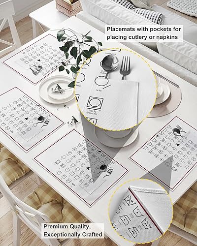 Miniatura 2 de Laundry Dry Fold Repeat Wash Table Placemats for Dining Table Set of 2,Cotton Linen Cloth Kitchen Place Mats with Pocket,Burlap