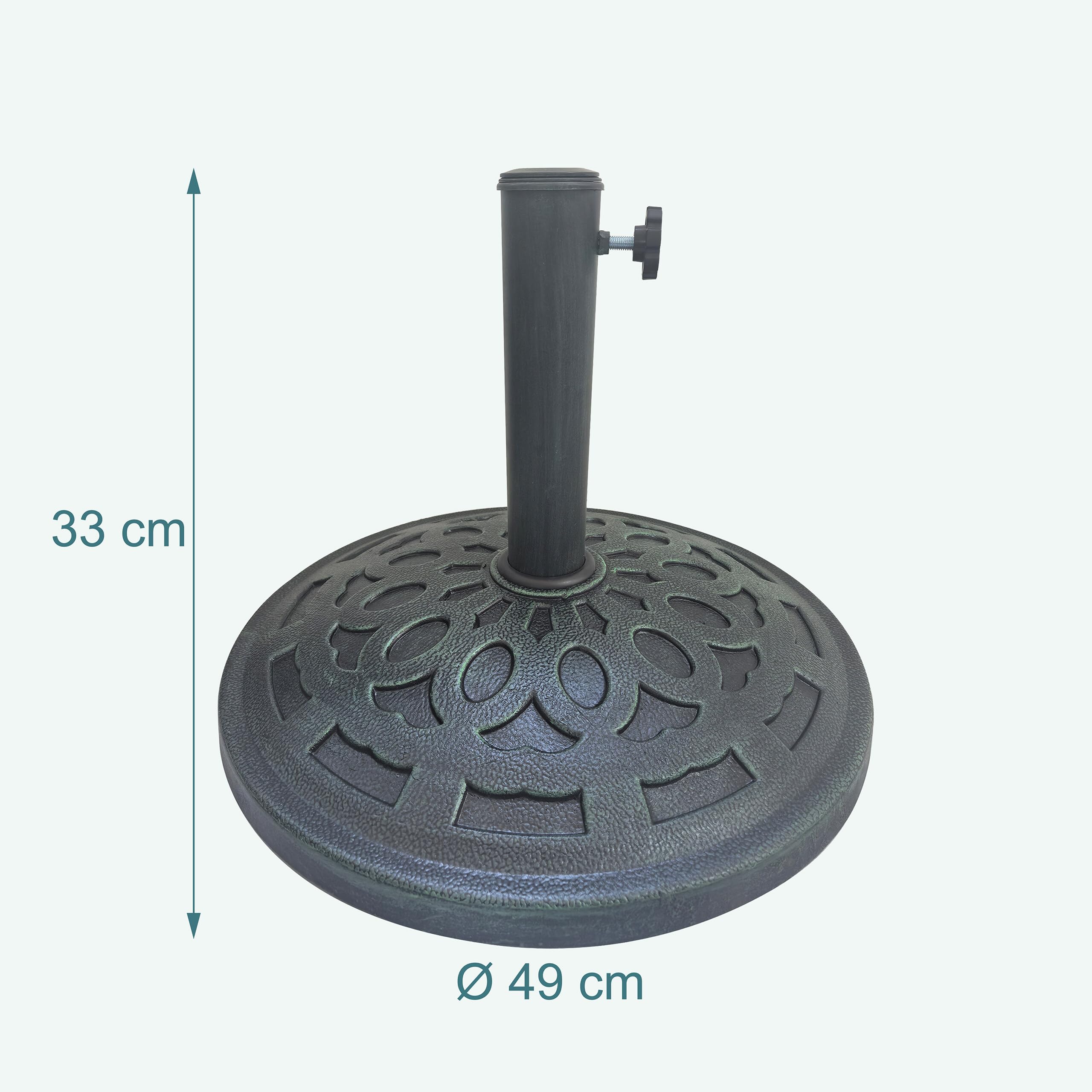 Relaxdays Support de Parasol Vintage, mât 34–48 mm, Ø 49 cm, Noir/Vert, 33 x 49 x 49 cm