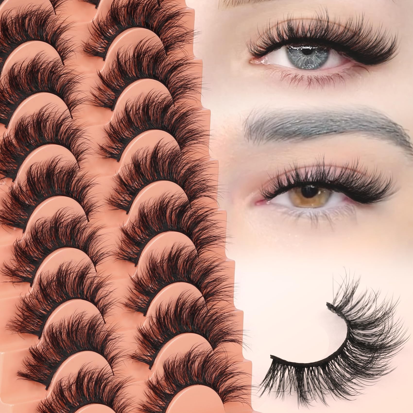 Veleasha Fluffy Lashes 3D Effect Multi Level Eyelashes Wispy Volume False Eyelashes 9-19MM Soft Cat Eye Lashes 10