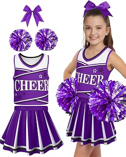 Cheerleader Costume for Girls Cute Cheerleading Outfit Cheer Uniform for Halloween Dress Up with Accessories