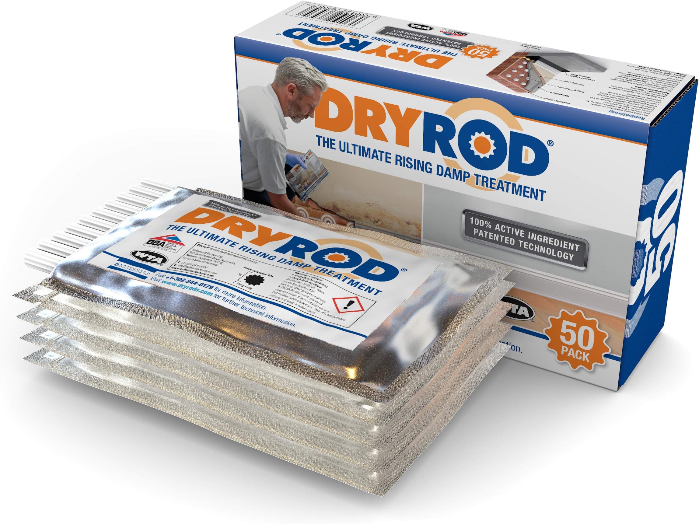 Dryrod Damp Proofing Rods (50 Pack) - BBA-Approved Rising Damp Treatment, Stronger Than DPC Injection Creams. Coverage 6m